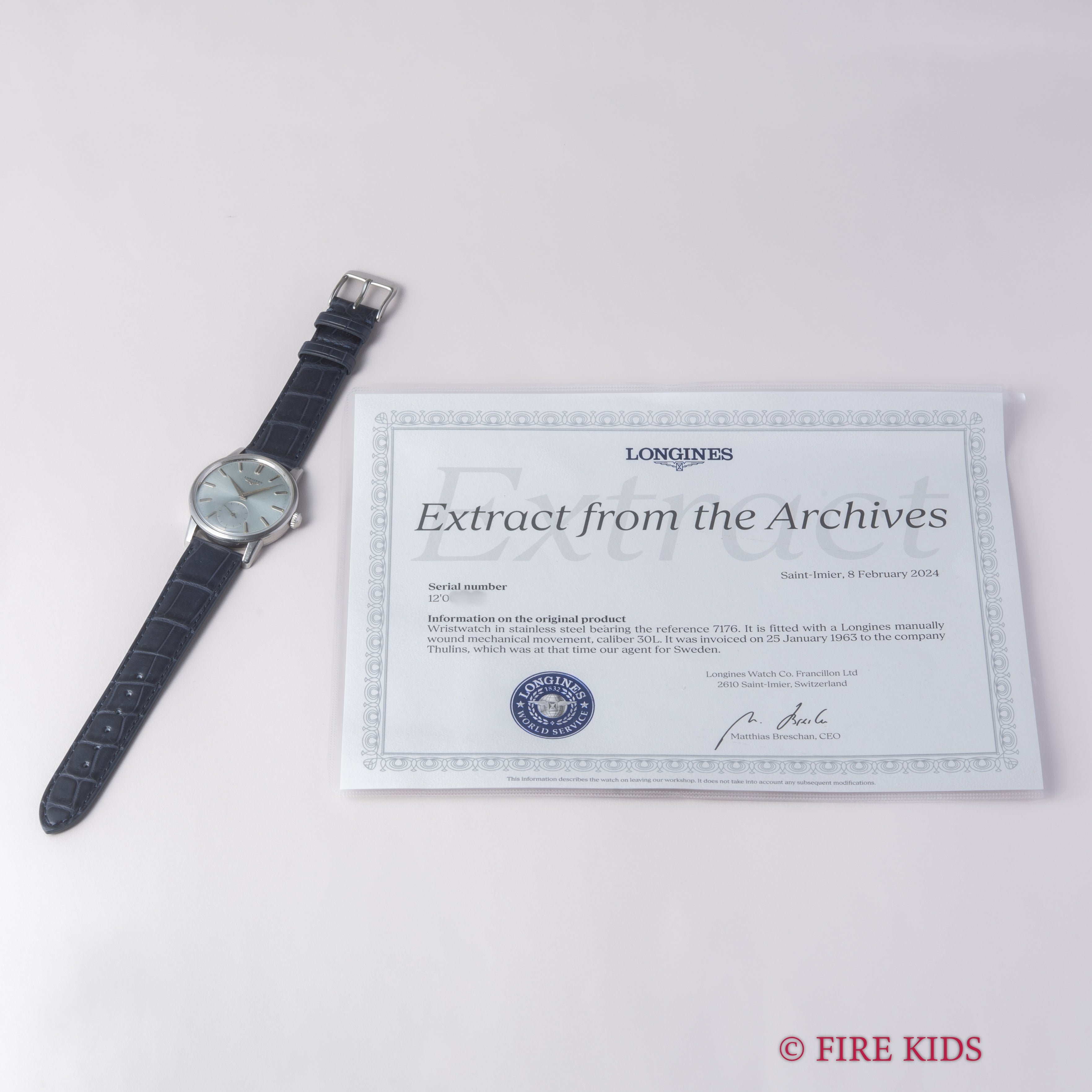 ロンジン ラウンドケース 手巻き スモールセコンド 1960年代 アイスブルーダイヤル アーカイブ付き