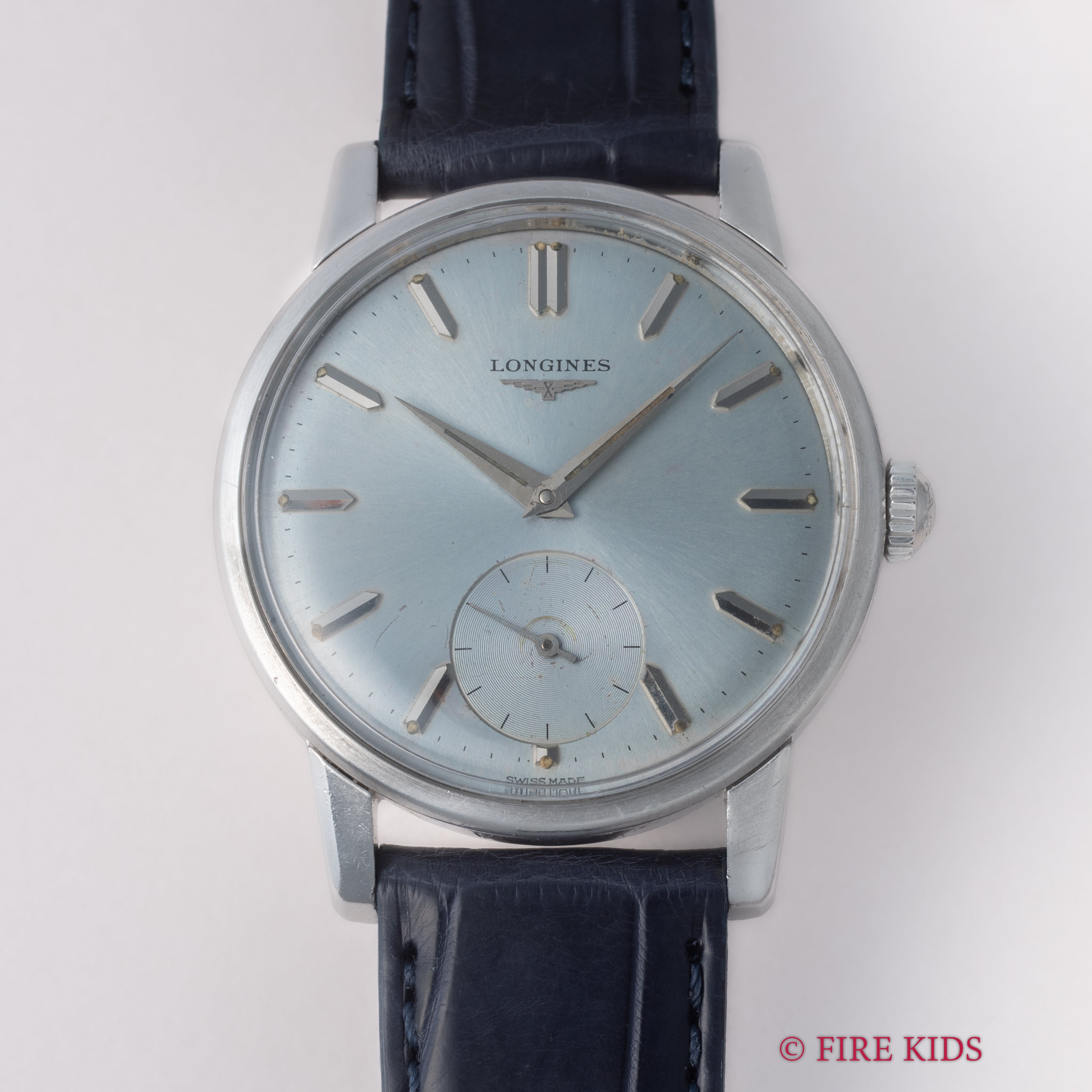 ロンジン ラウンドケース 手巻き スモールセコンド 1960年代 アイスブルーダイヤル アーカイブ付き