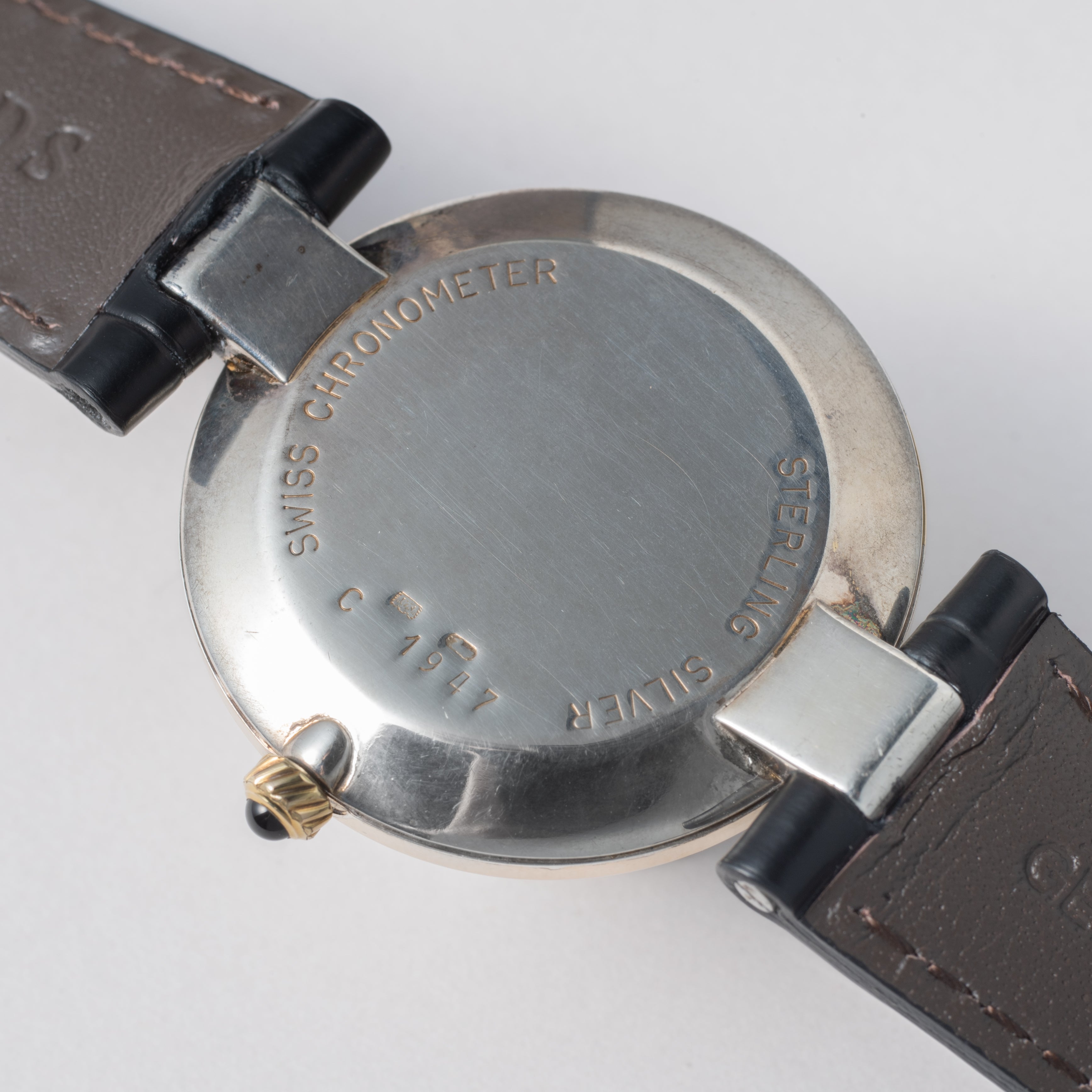 ダンヒル 銀無垢ケース 1980年代  クロノメーター ホワイトローマンダイヤル 純正尾錠付き