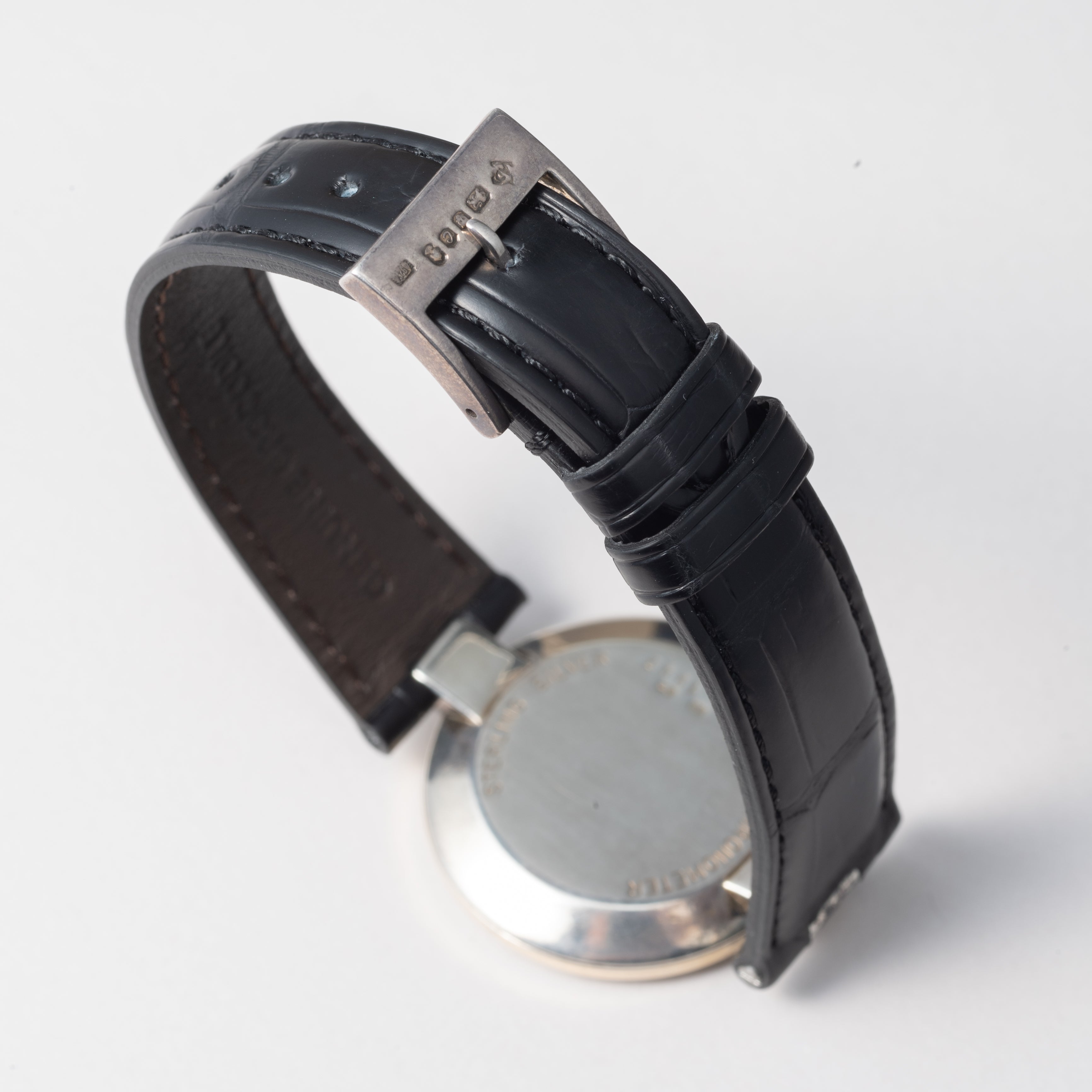 ダンヒル 銀無垢ケース 1980年代  クロノメーター ホワイトローマンダイヤル 純正尾錠付き