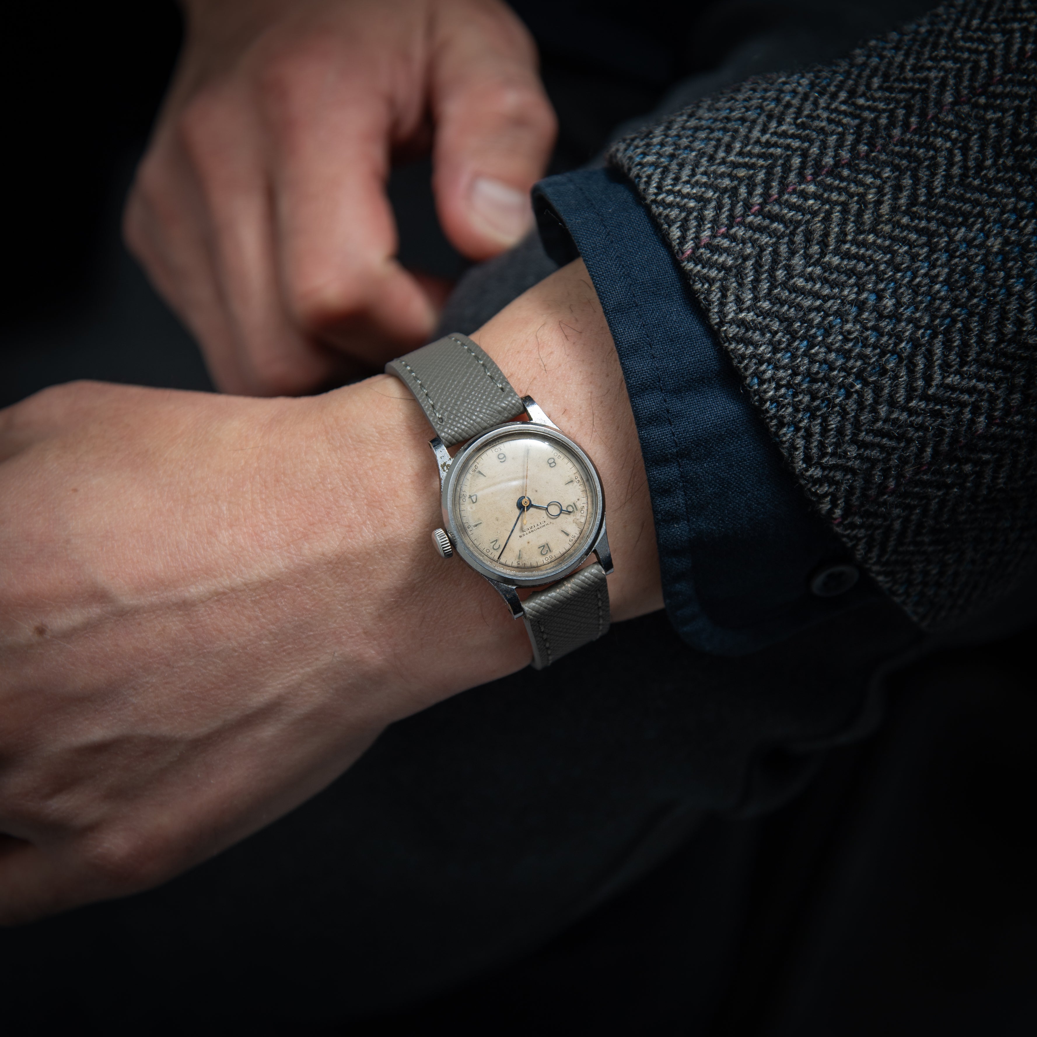 シチズン 1950年代製 センターセコンド ブルースチール クロノメーター 手巻き 飛びアラビアダイヤル