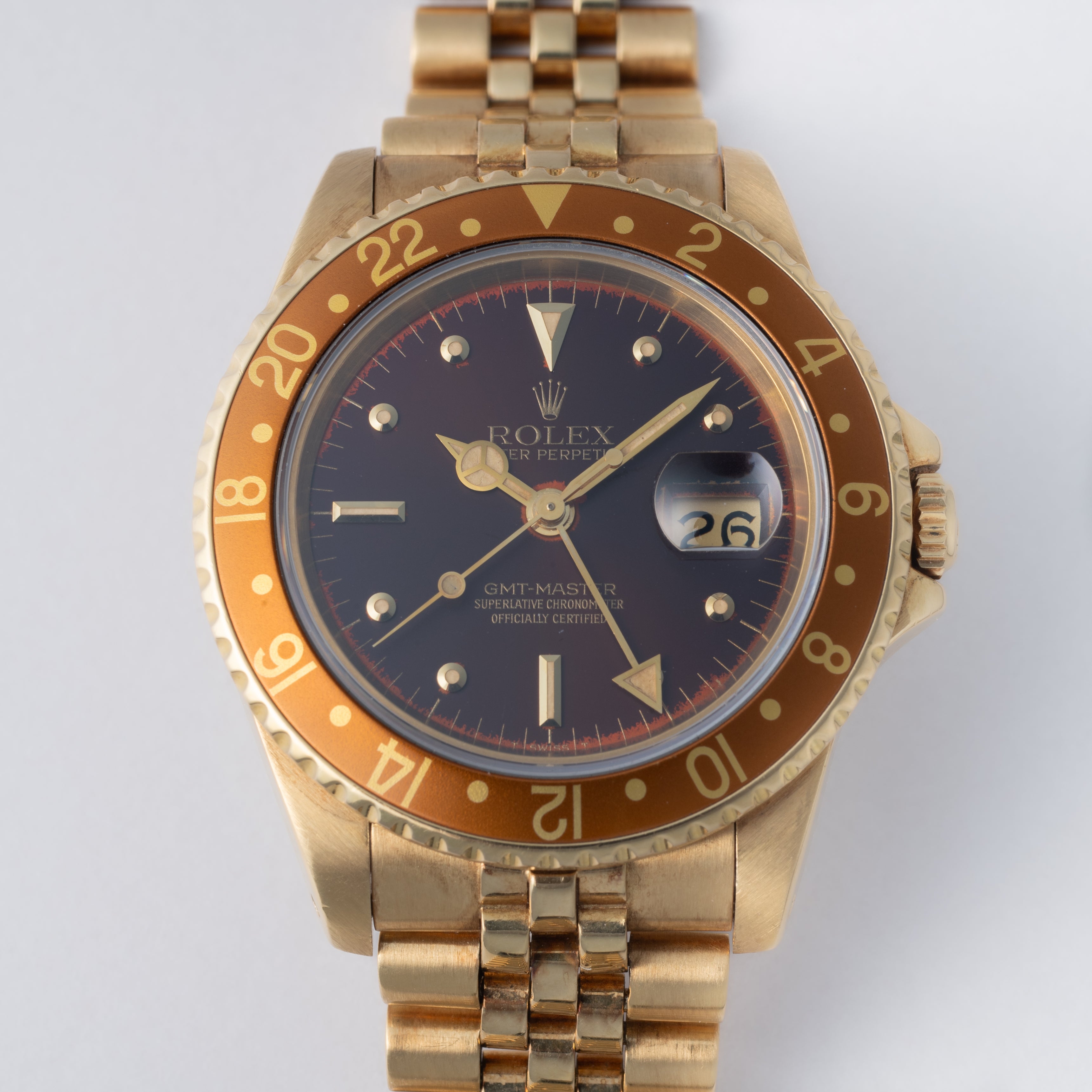 ロレックス GMTマスター 18金無垢茶ツボ 1981年製 Ref.16758 純正18金無垢ジュビリーブレス