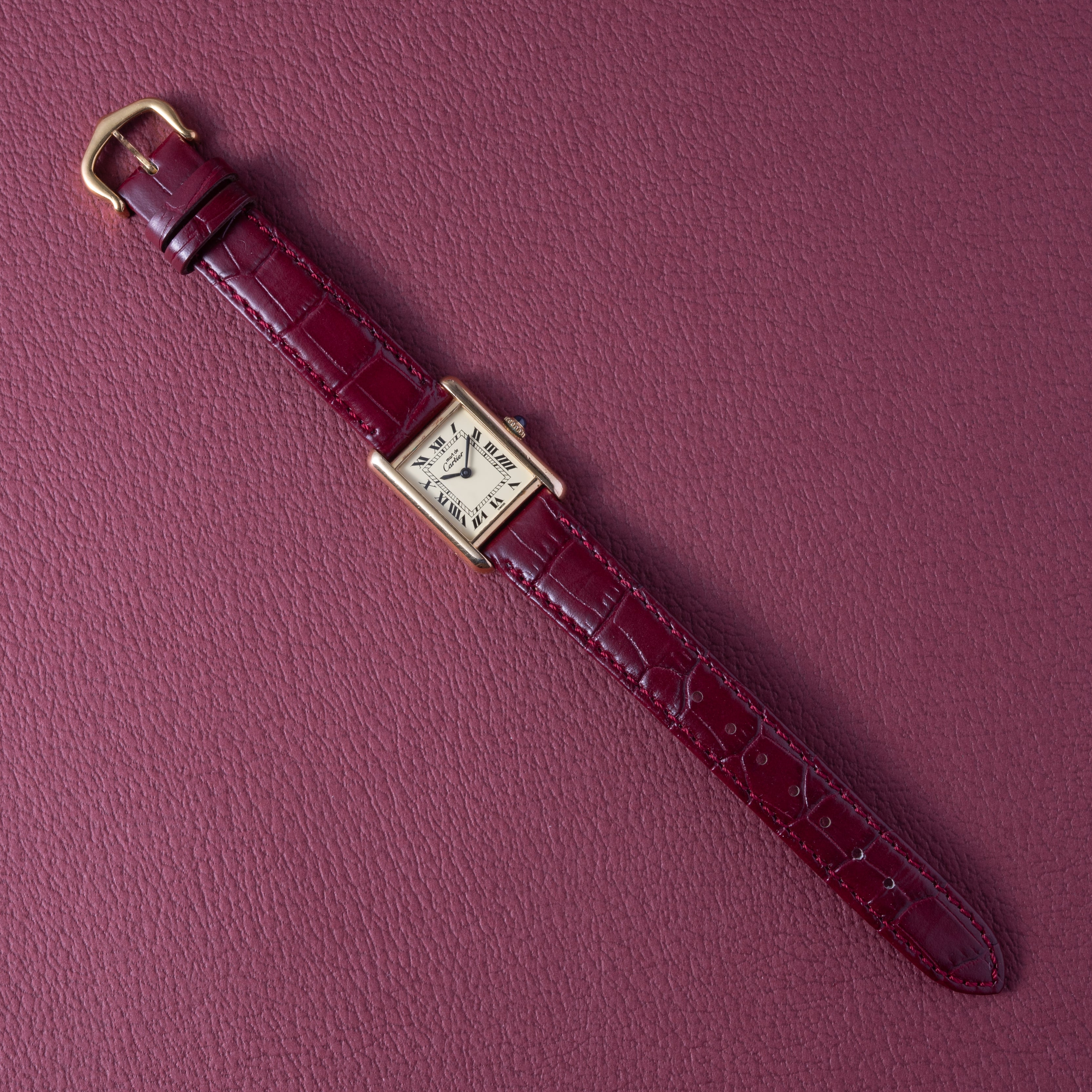 カルティエ マストタンク SMサイズ 手巻き 1980年代製 アイボリーローマンダイヤル 箱・ギャラ付き