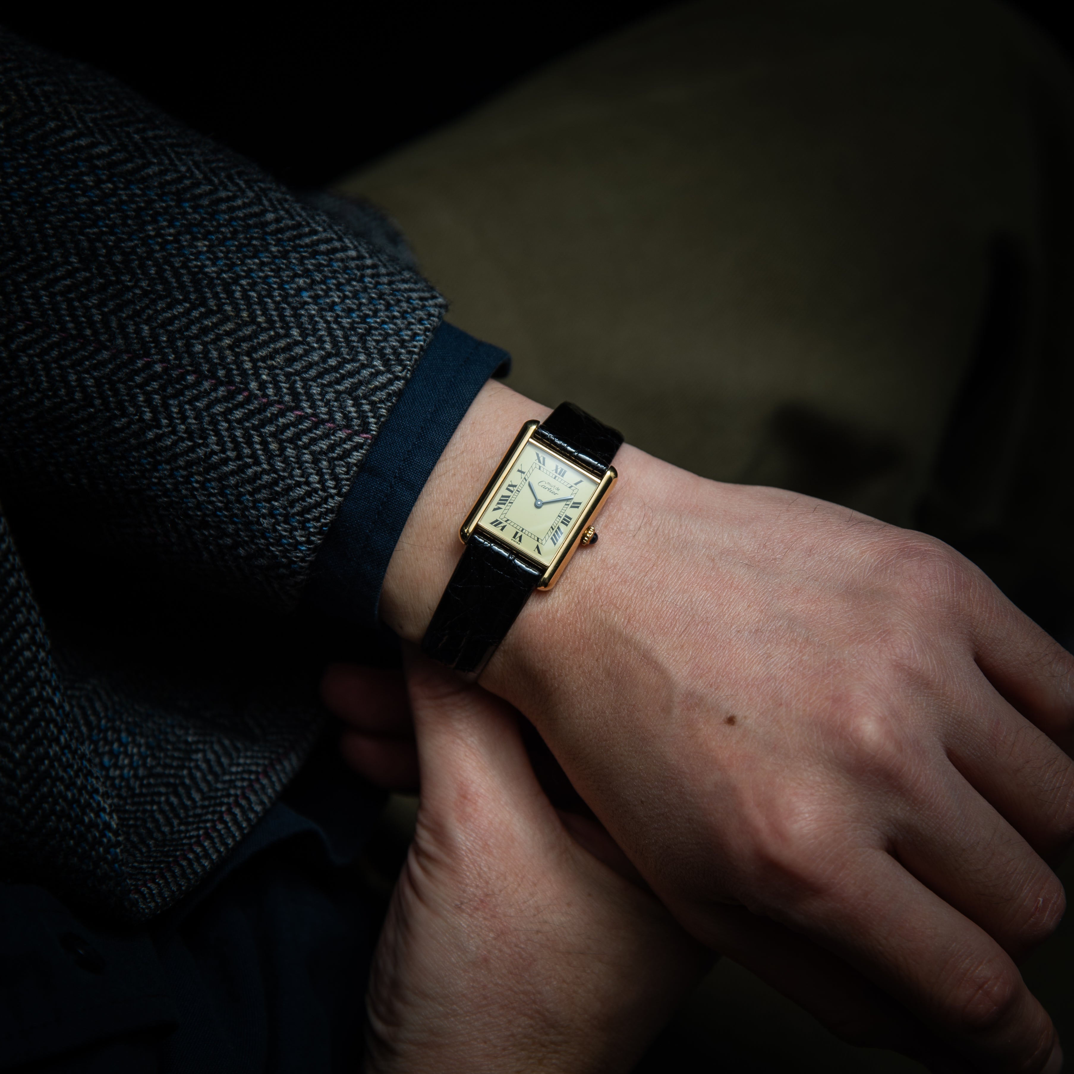 カルティエ マストタンク LM 手巻き 1980年代製 アイボリーローマンダイヤル 箱付き