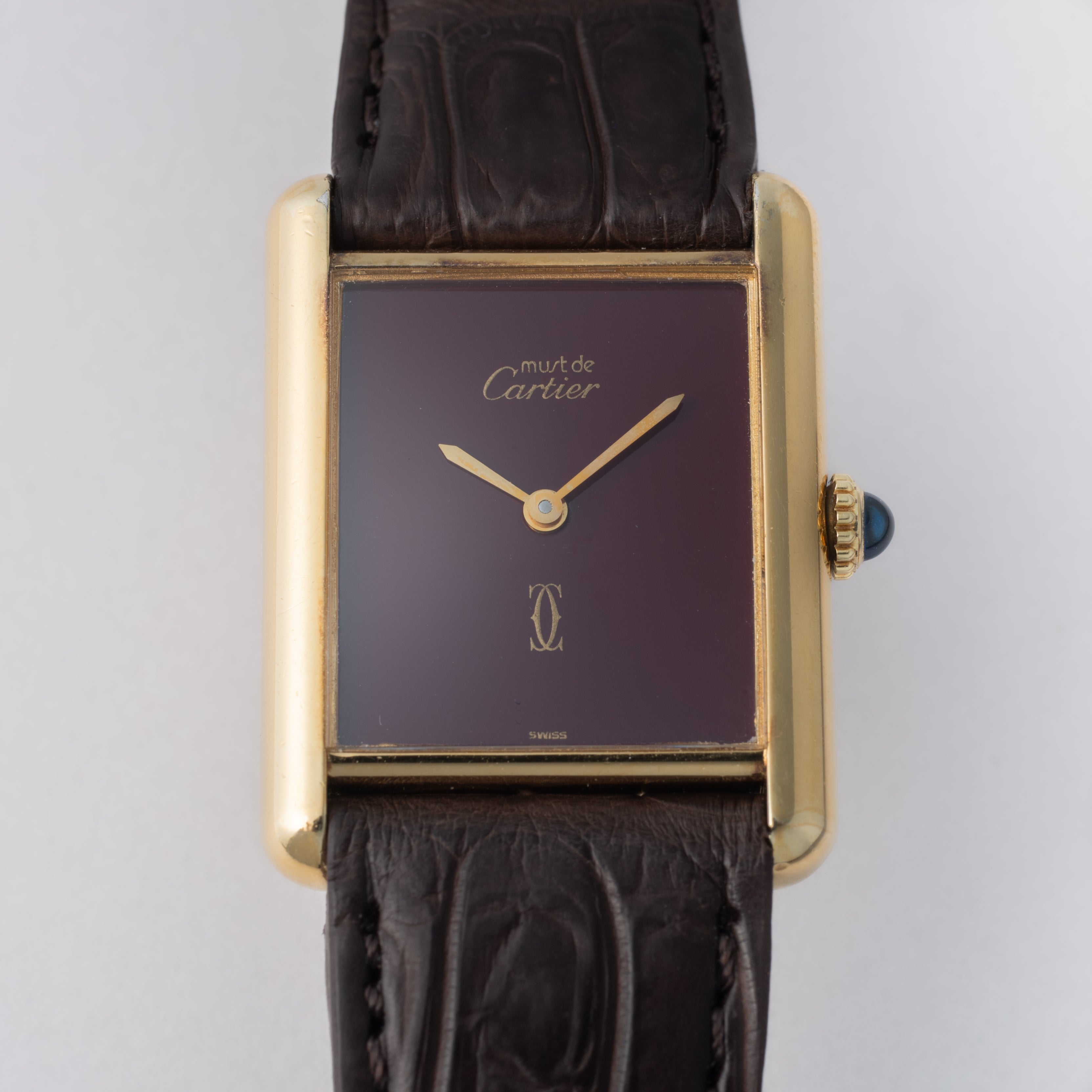 カルティエ マストタンク LMサイズ 手巻き 1980年代製 ボルドーダイヤル 純正尾錠付き
