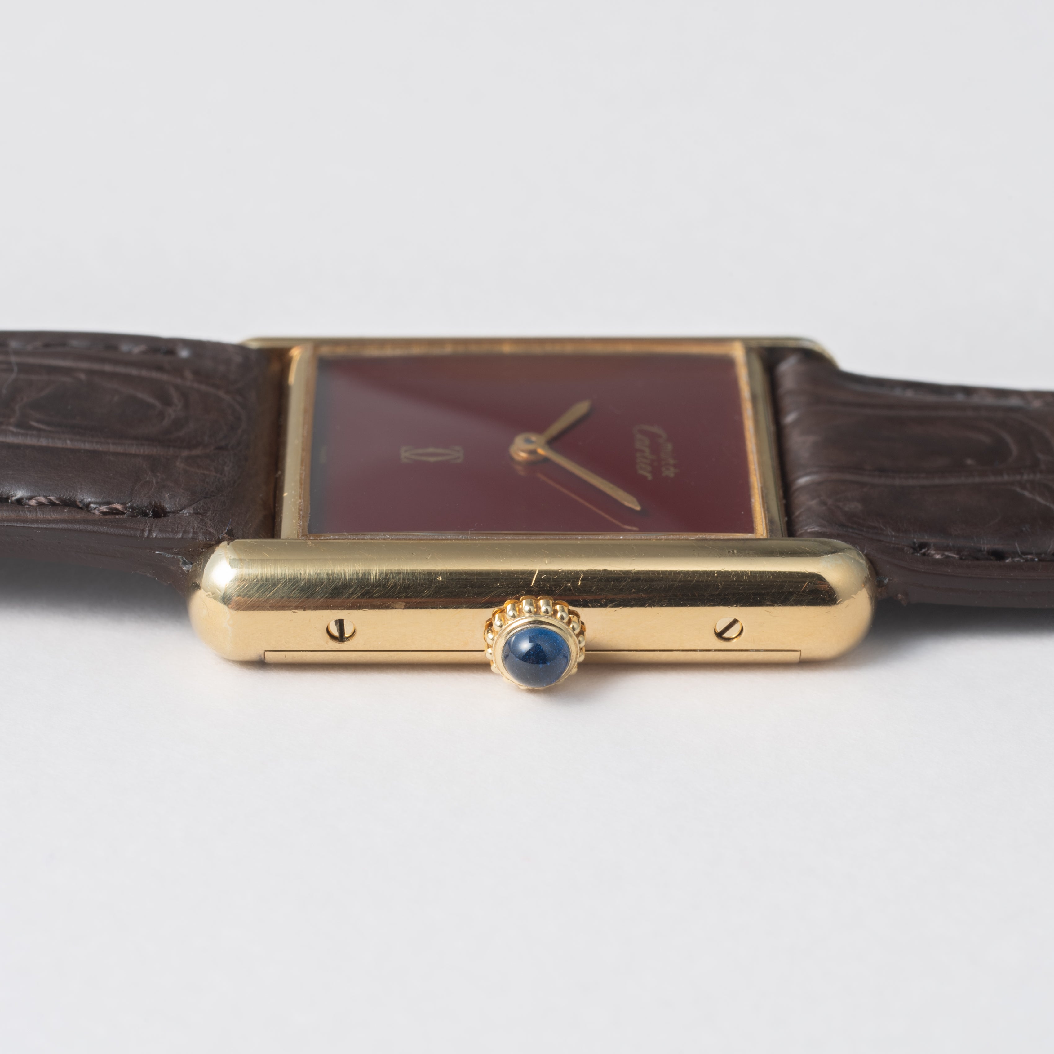 カルティエ マストタンク LMサイズ 手巻き 1980年代製 ボルドーダイヤル 純正尾錠付き