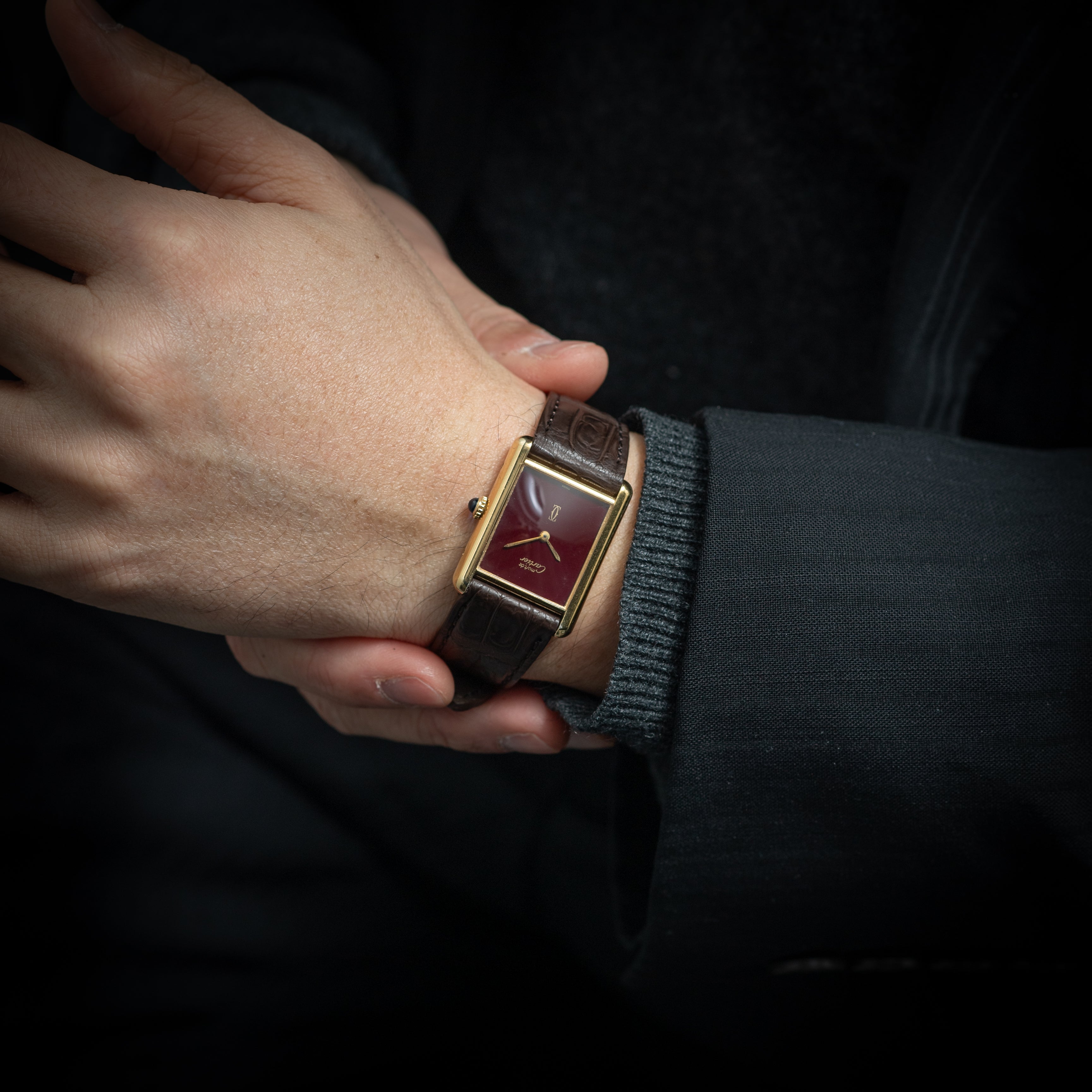 カルティエ マストタンク LMサイズ 手巻き 1980年代製 ボルドーダイヤル 純正尾錠付き