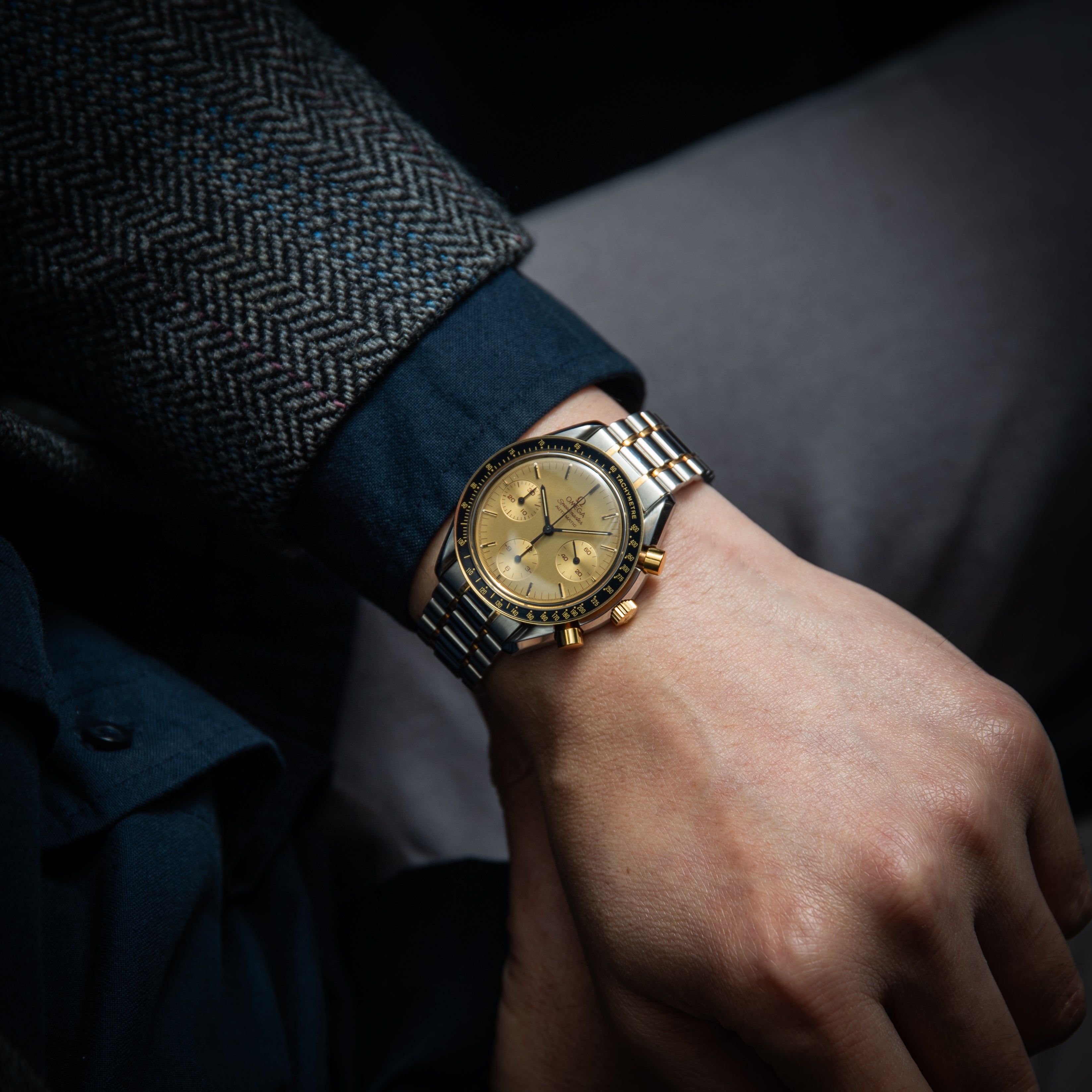 オメガ スピードマスター オートマチック コンビ 1989年製 純正コンビブレス 裏蓋シール付き