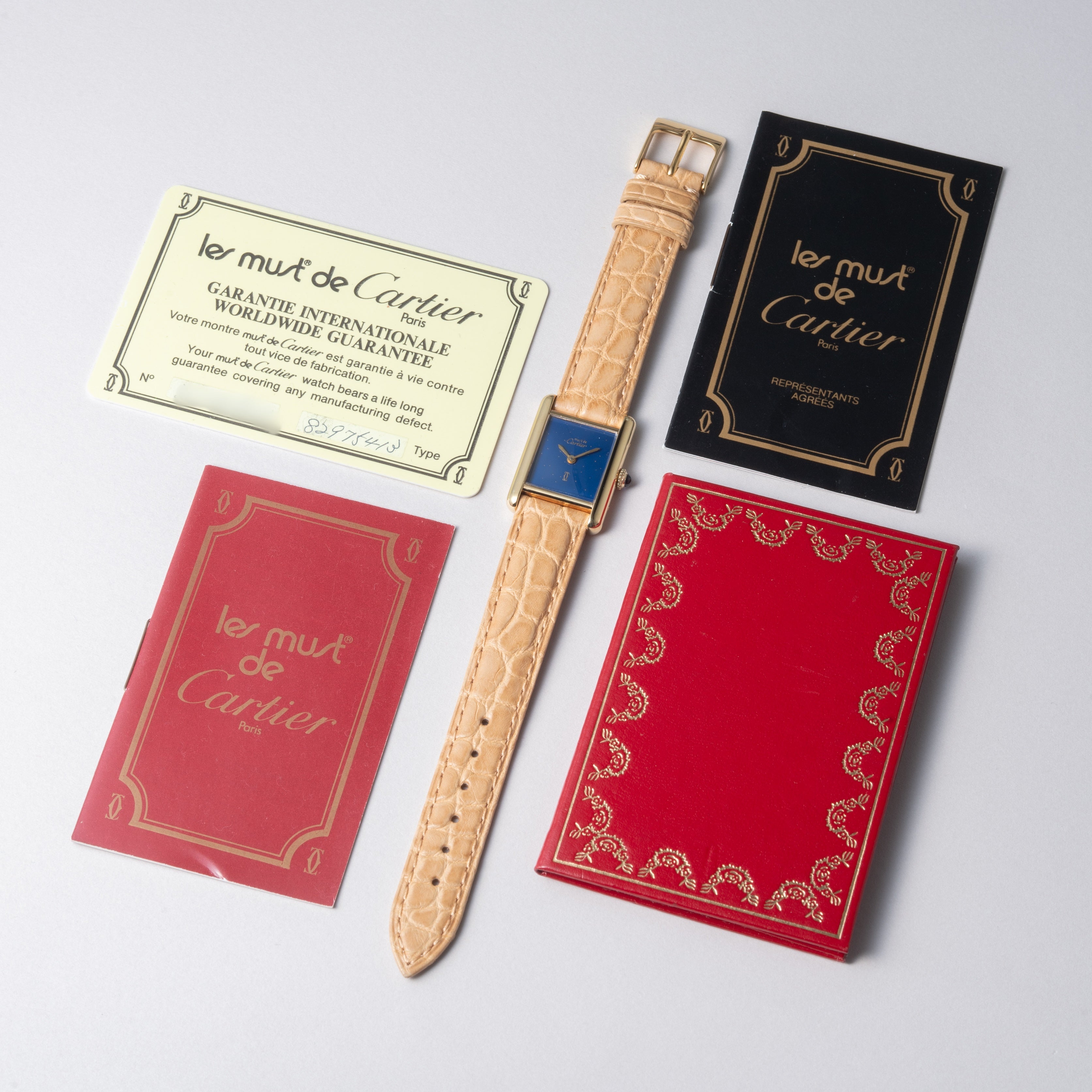 カルティエ マストタンク 1980年代製 SMサイズ 手巻き ラピスブルーダイヤル ギャラ付き