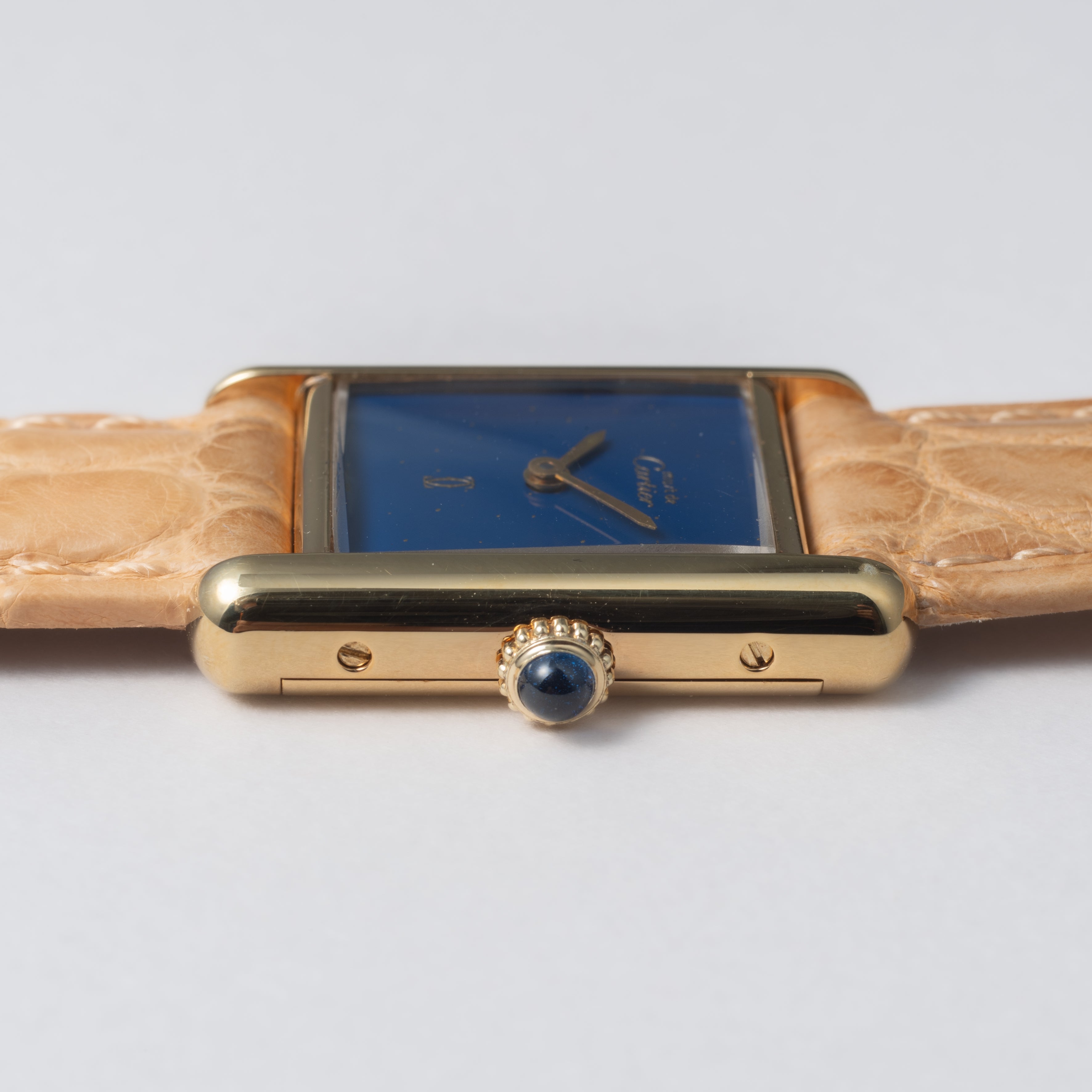 カルティエ マストタンク 1980年代製 SMサイズ 手巻き ラピスブルーダイヤル ギャラ付き