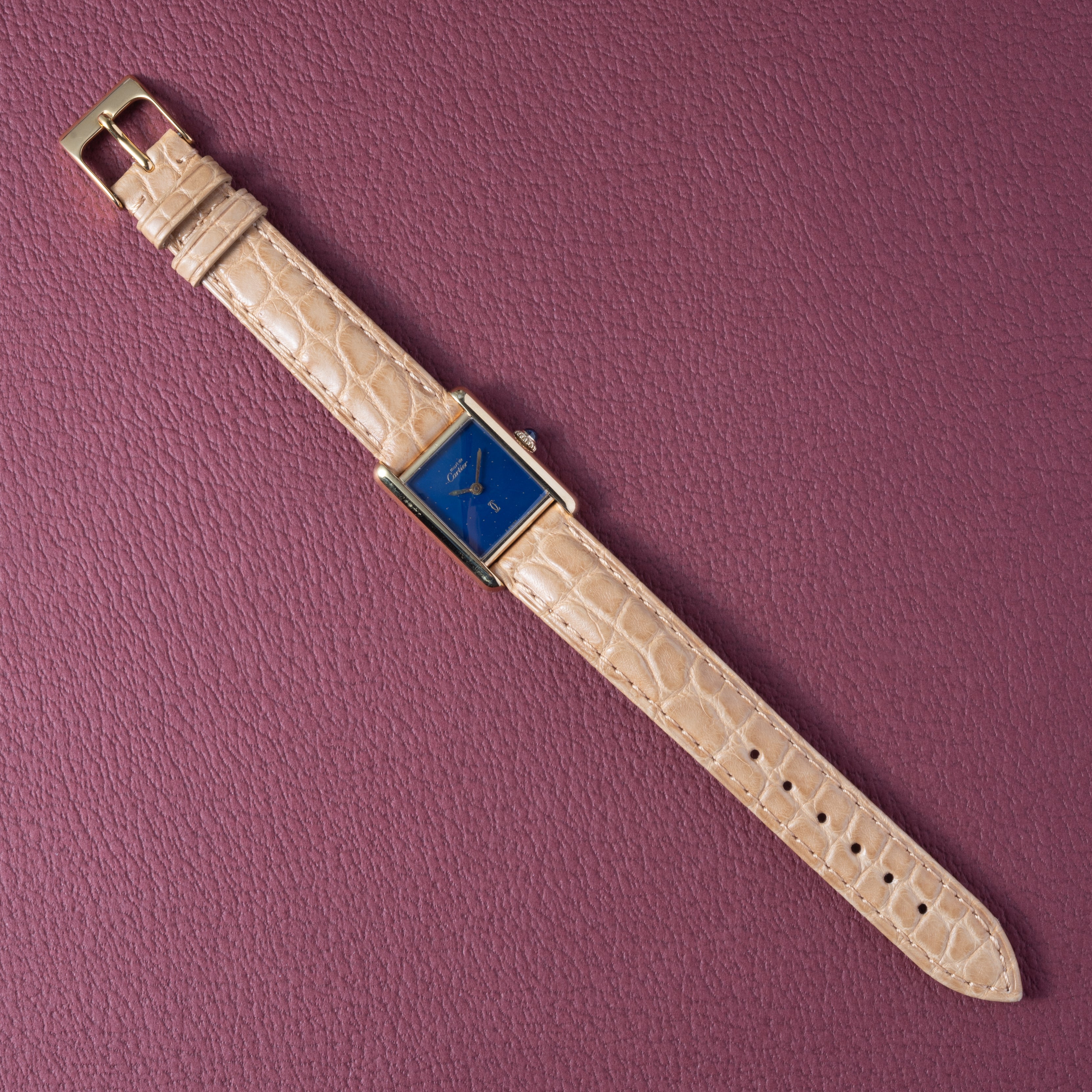 カルティエ マストタンク 1980年代製 SMサイズ 手巻き ラピスブルーダイヤル ギャラ付き