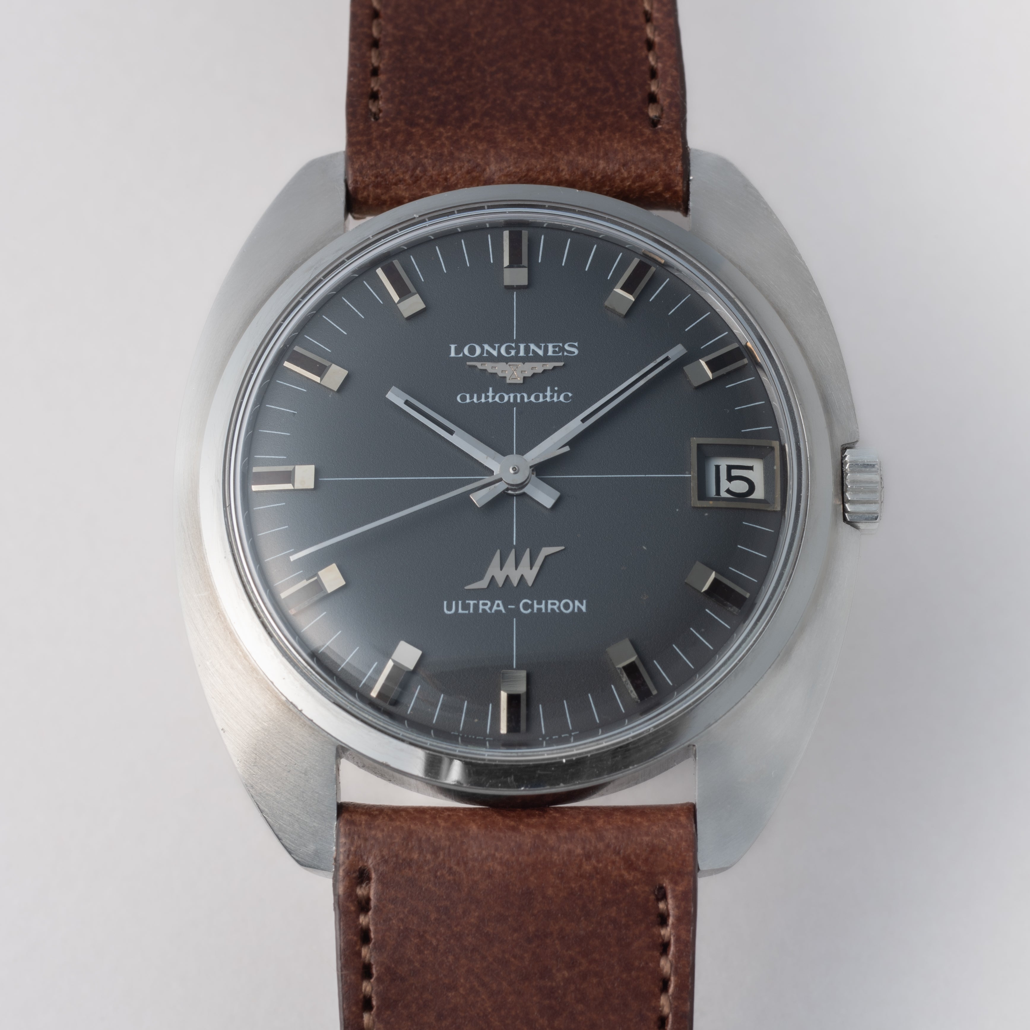 ロンジン ウルトラクロン 1969年製 クロスライン グレーダイヤル 純正尾錠付き