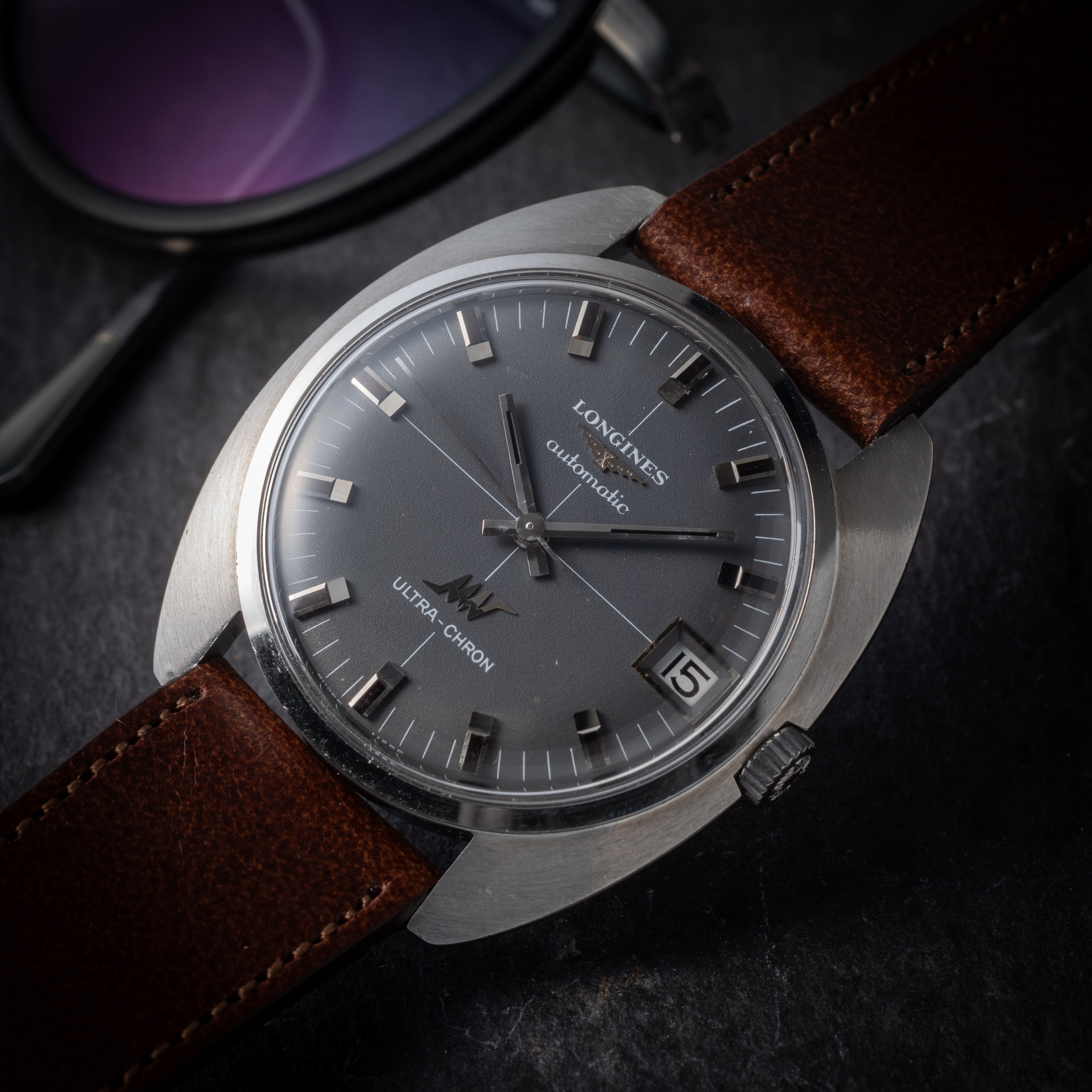 ロンジン ウルトラクロン 1969年製 クロスライン グレーダイヤル 純正尾錠付き