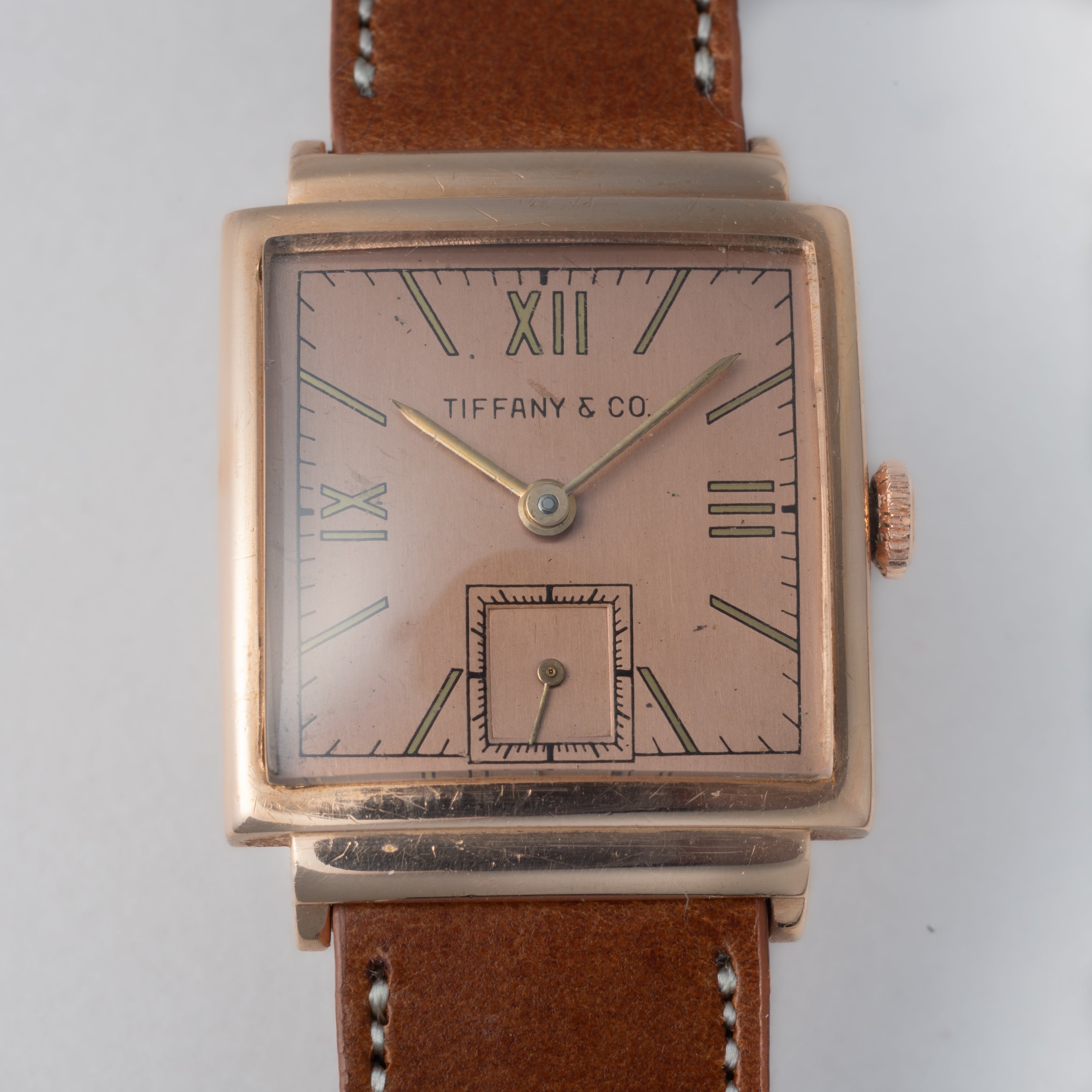 ティファニー モバード製 14金無垢ピンクゴールドスクエアケース 1940年代製 手巻き