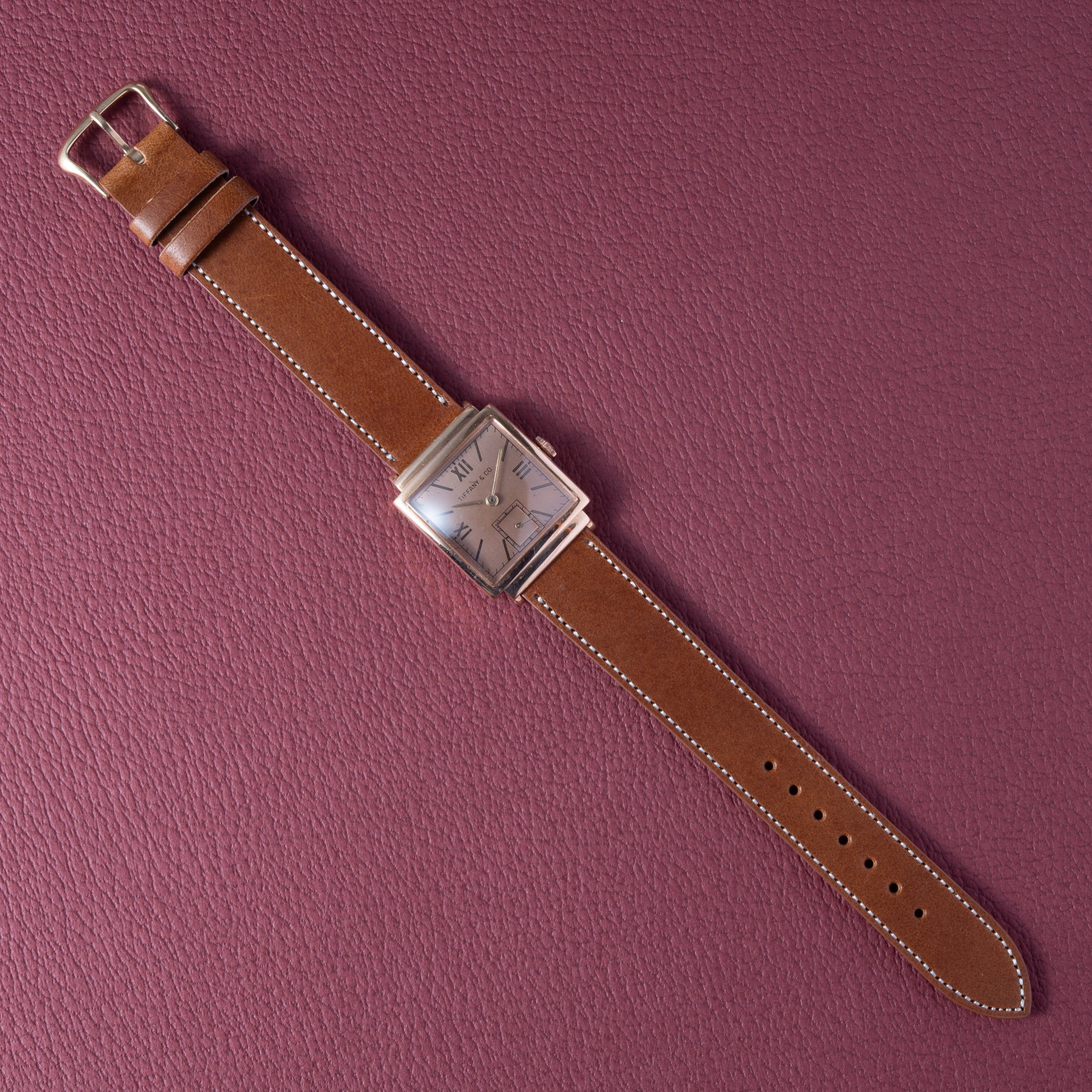 ティファニー モバード製 14金無垢ピンクゴールドスクエアケース 1940年代製 手巻き