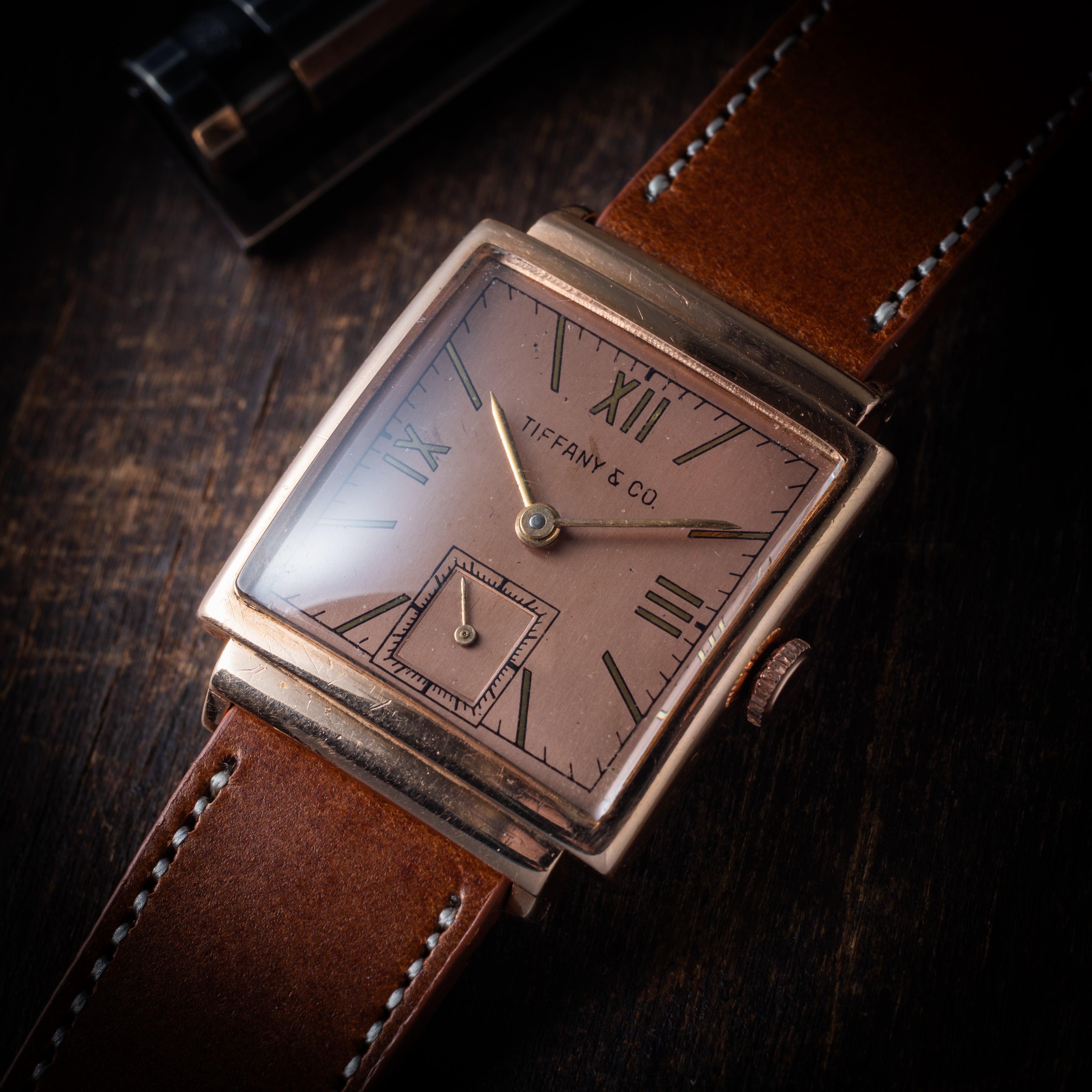 ティファニー モバード製 14金無垢ピンクゴールドスクエアケース 1940年代製 手巻き