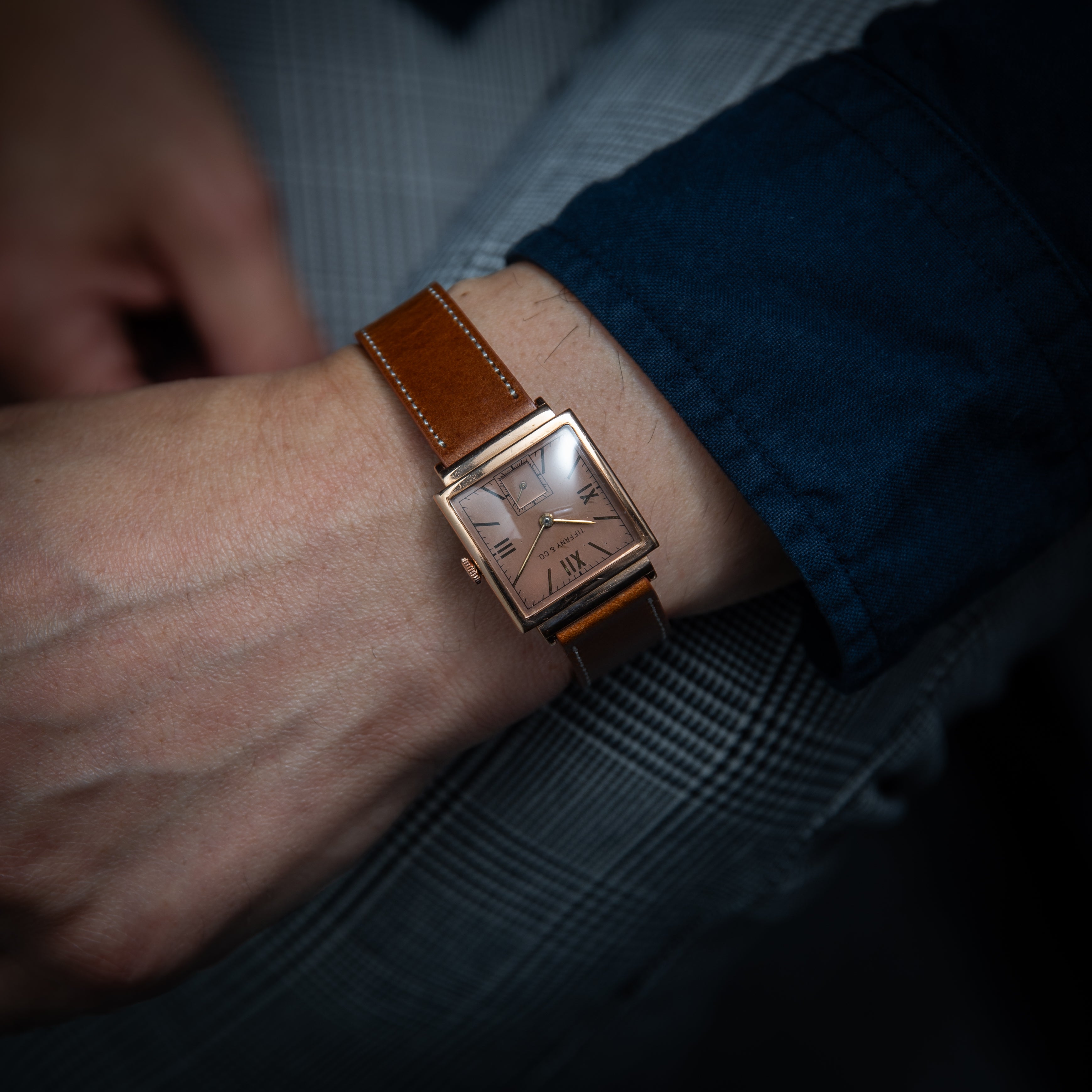 ティファニー モバード製 14金無垢ピンクゴールドスクエアケース 1940年代製 手巻き