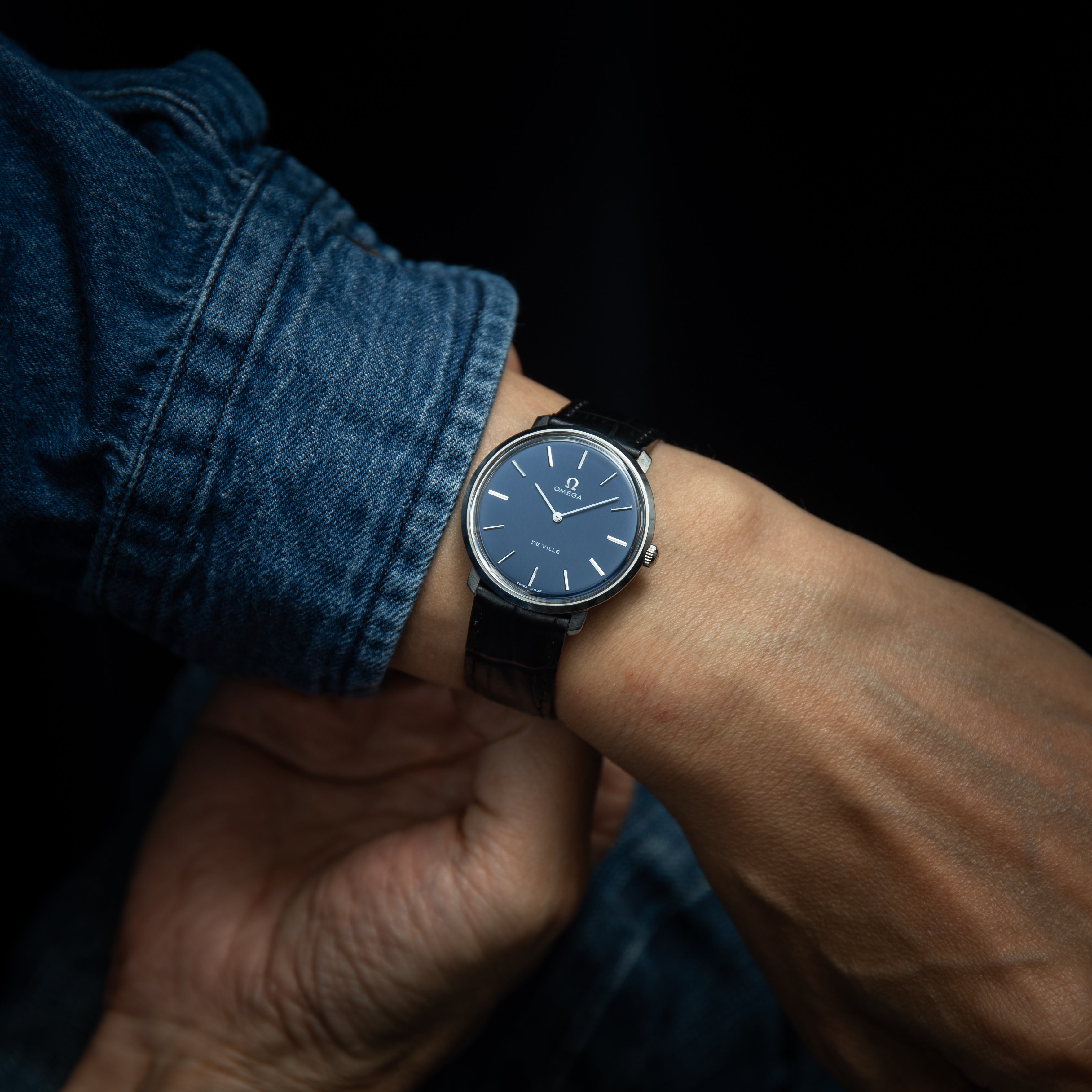 オメガ デ・ヴィル 1970年代製 ブルーダイヤル 手巻き Cal.620 純正尾錠付き