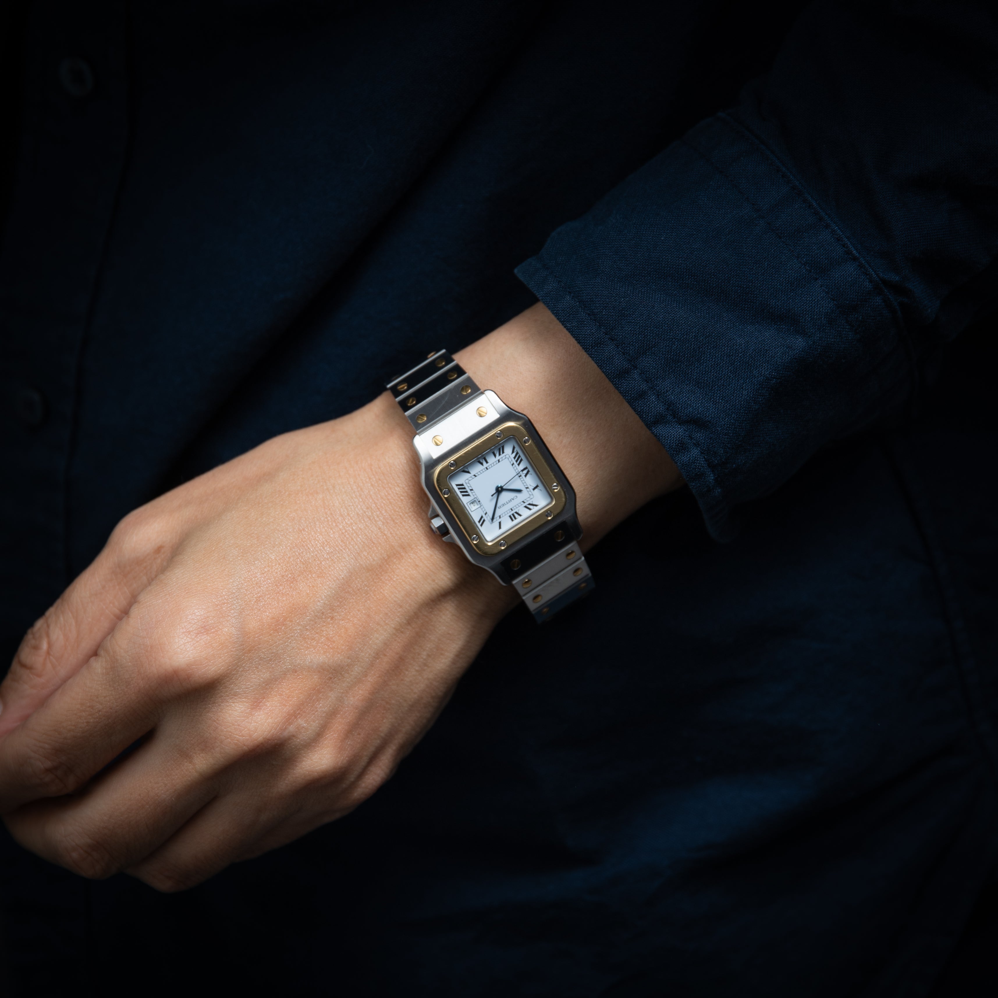 カルティエ サントス LMサイズ コンビ 自動巻き 1980年代製 ホワイトローマン