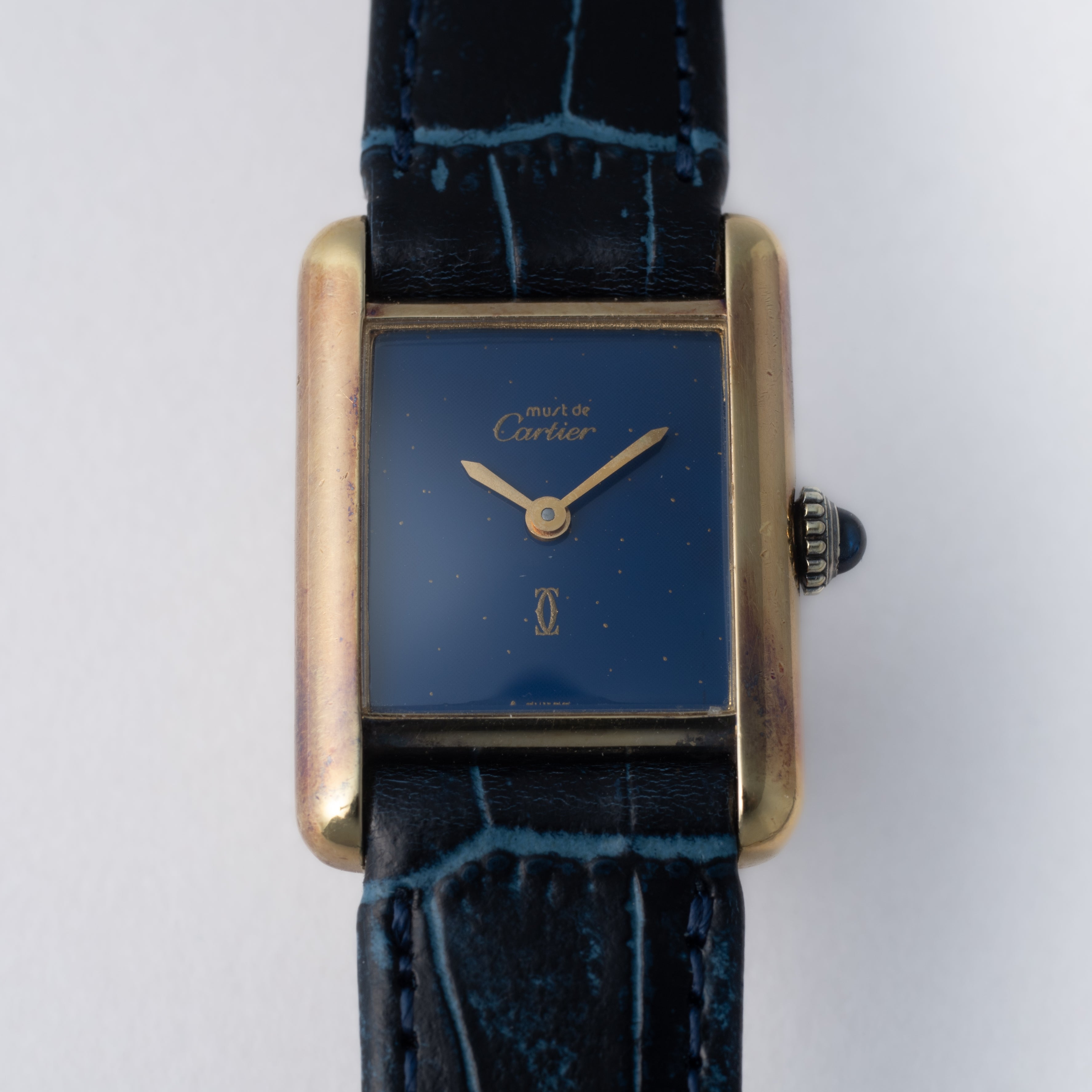カルティエ マストタンク 1980年代製 SMサイズ 手巻き ラピスブルーダイヤル 純正尾錠付き