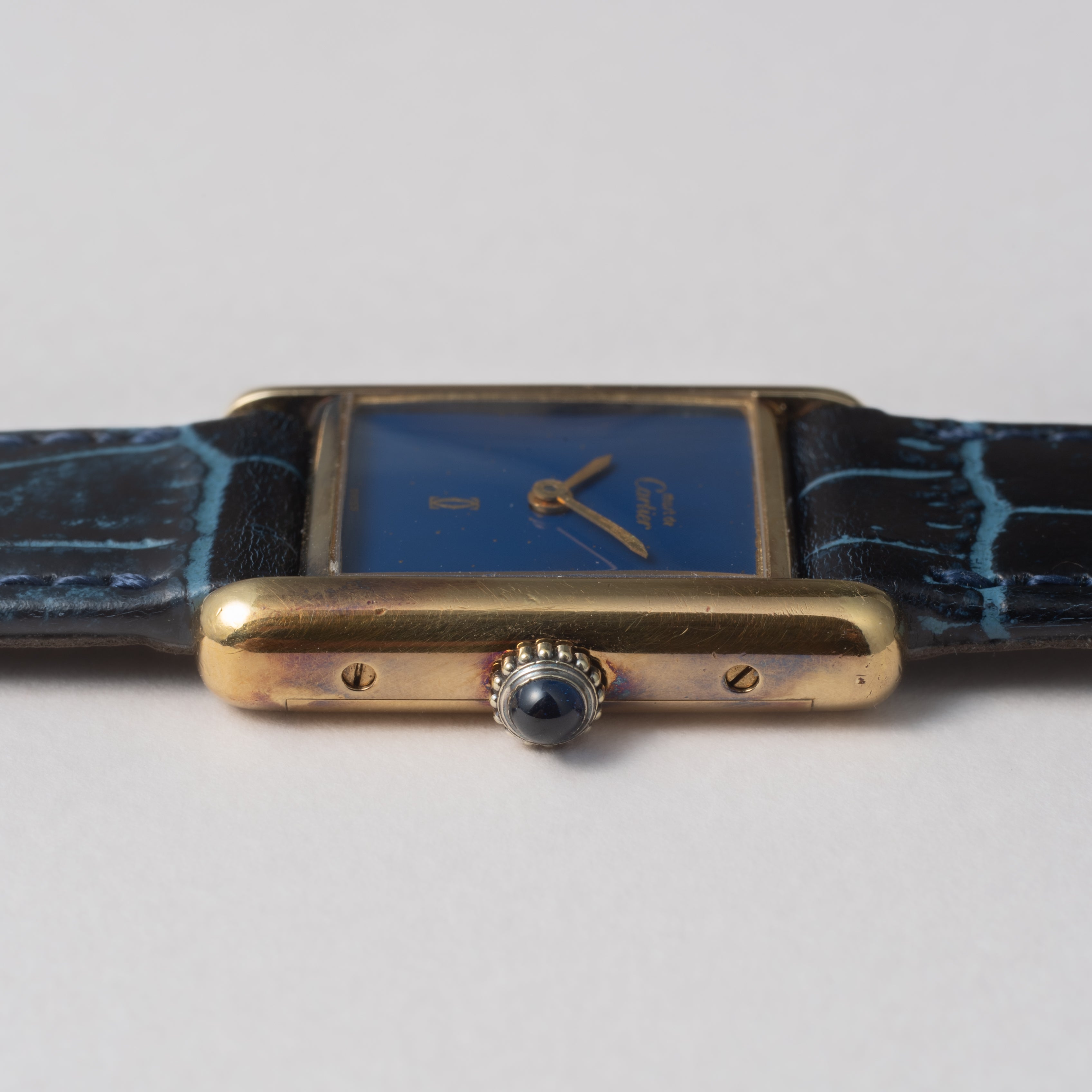 カルティエ マストタンク 1980年代製 SMサイズ 手巻き ラピスブルーダイヤル 純正尾錠付き
