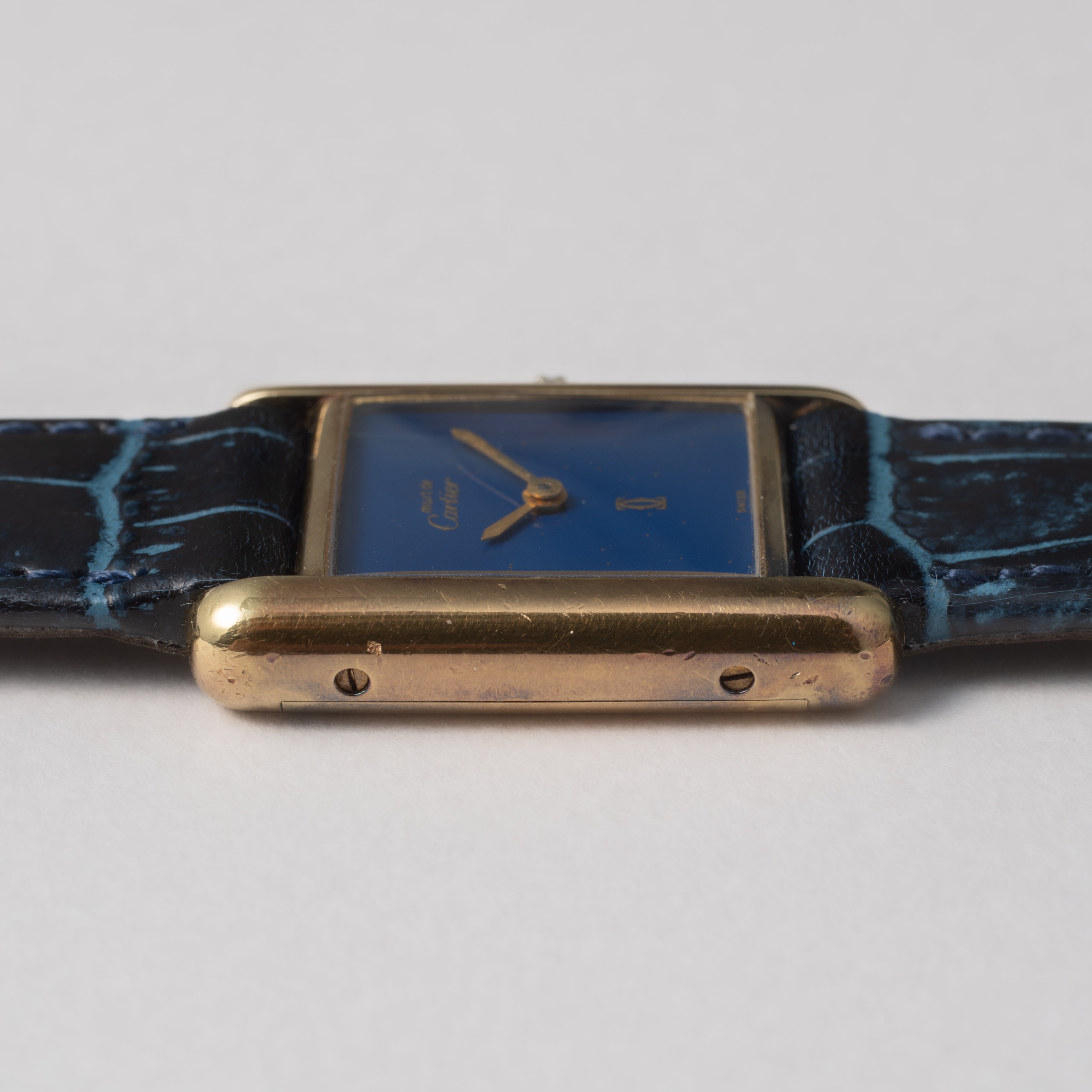 カルティエ マストタンク 1980年代製 SMサイズ 手巻き ラピスブルーダイヤル 純正尾錠付き