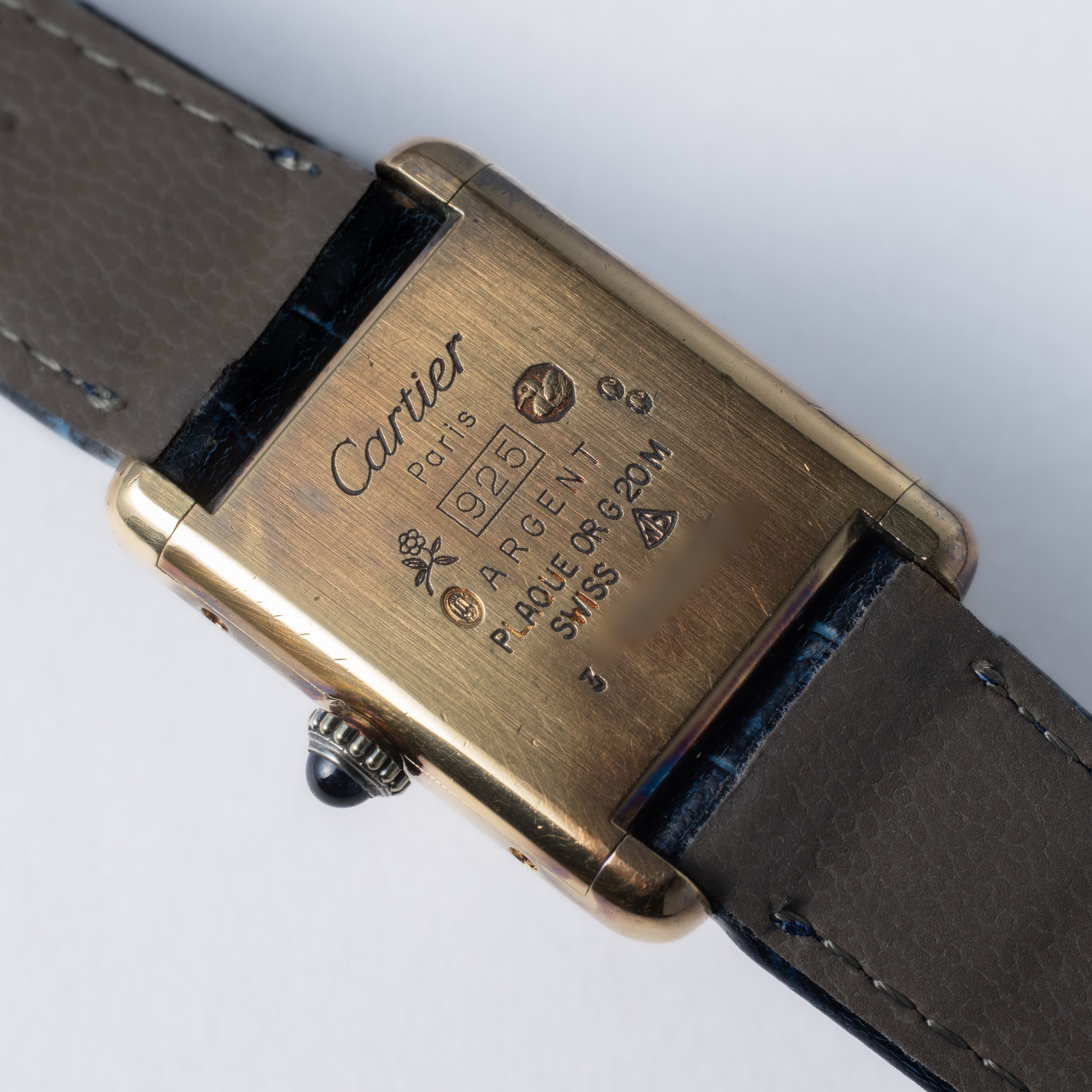 カルティエ マストタンク 1980年代製 SMサイズ 手巻き ラピスブルーダイヤル 純正尾錠付き