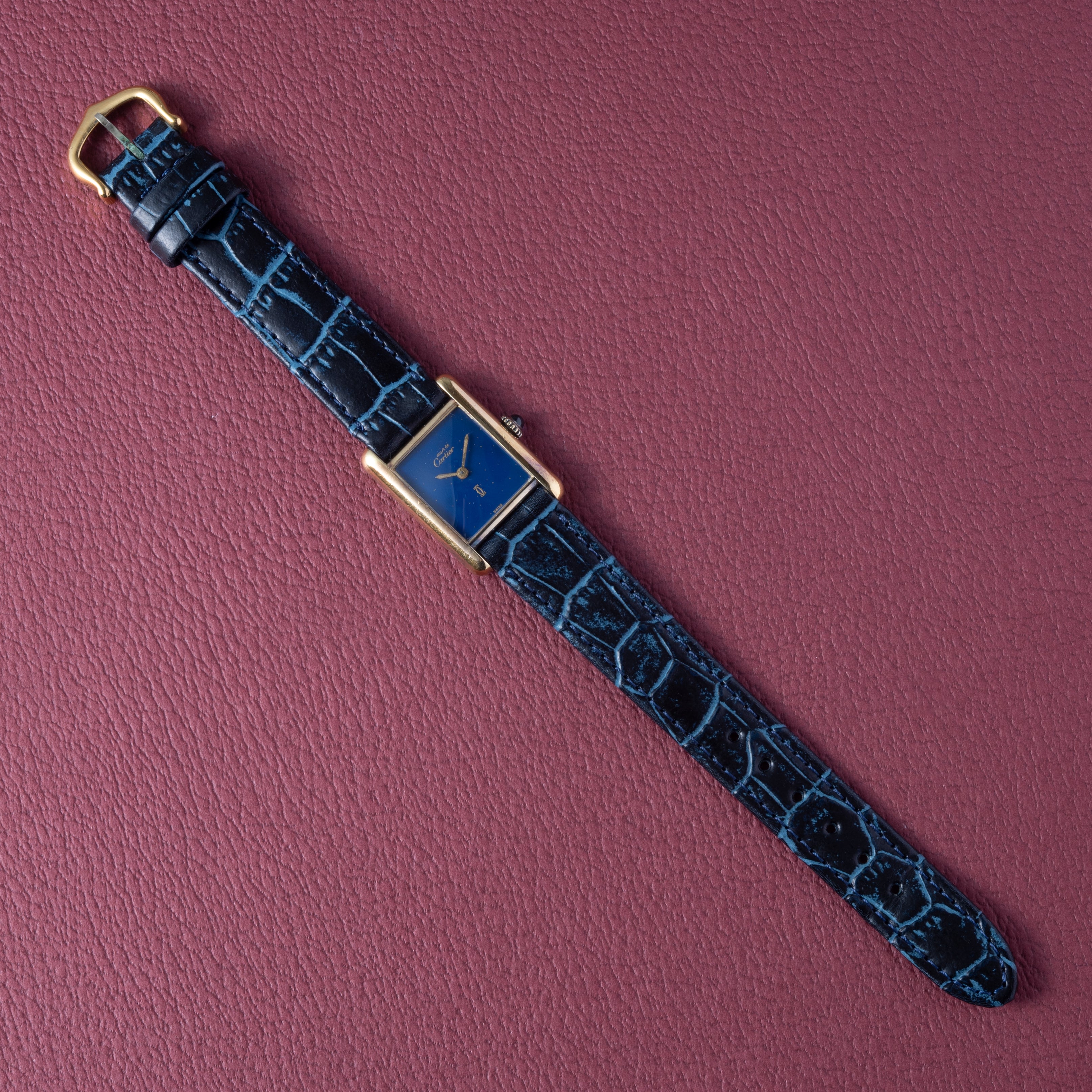 カルティエ マストタンク 1980年代製 SMサイズ 手巻き ラピスブルーダイヤル 純正尾錠付き