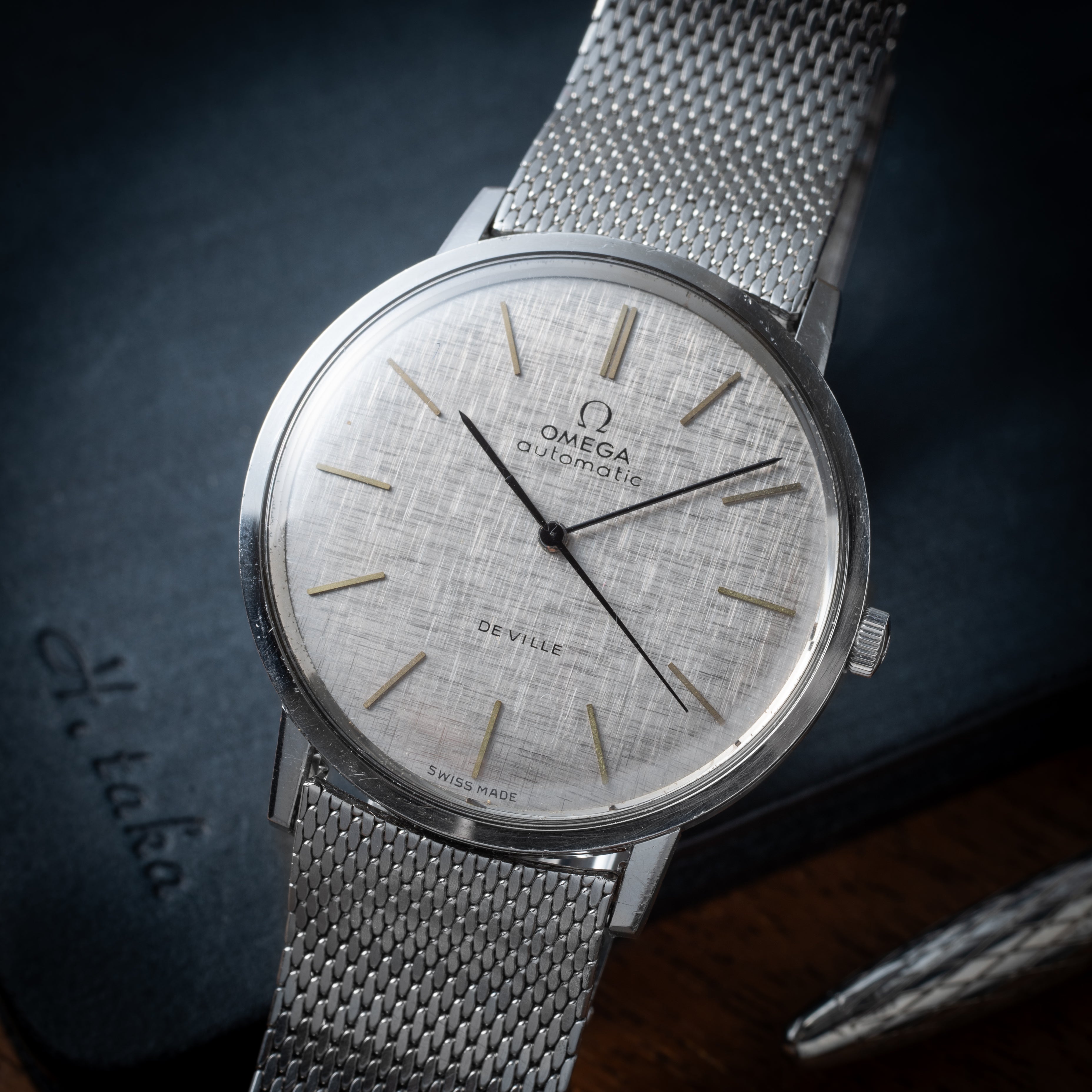 オメガ デ・ヴィル ラウンドケース リネンダイアル 1968年製 自動巻き Cal.711 純正メッシュブレス付き