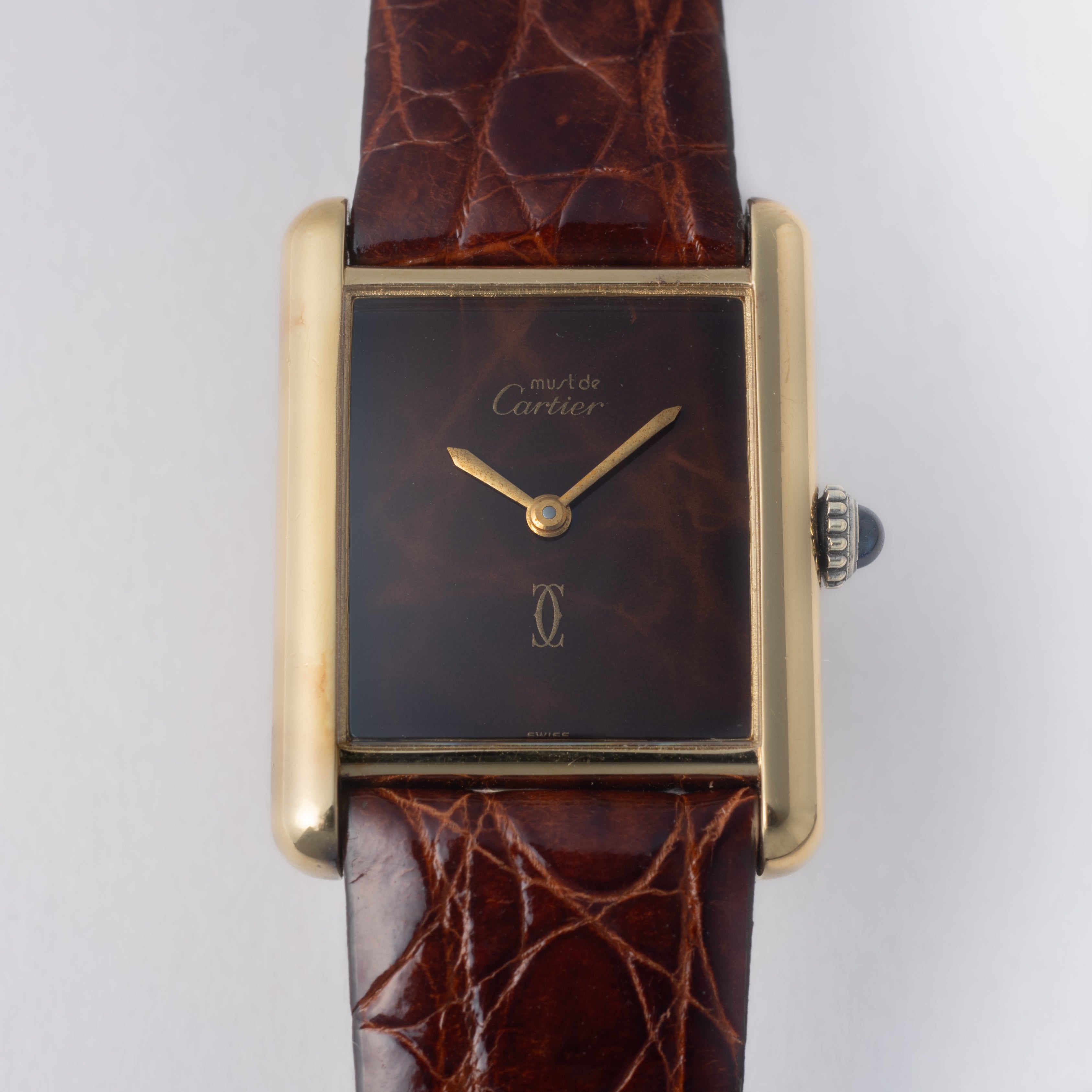 カルティエ マストタンク LMサイズ 手巻き 1980年代製 ブラウンマーブルダイヤル 純正尾錠付き