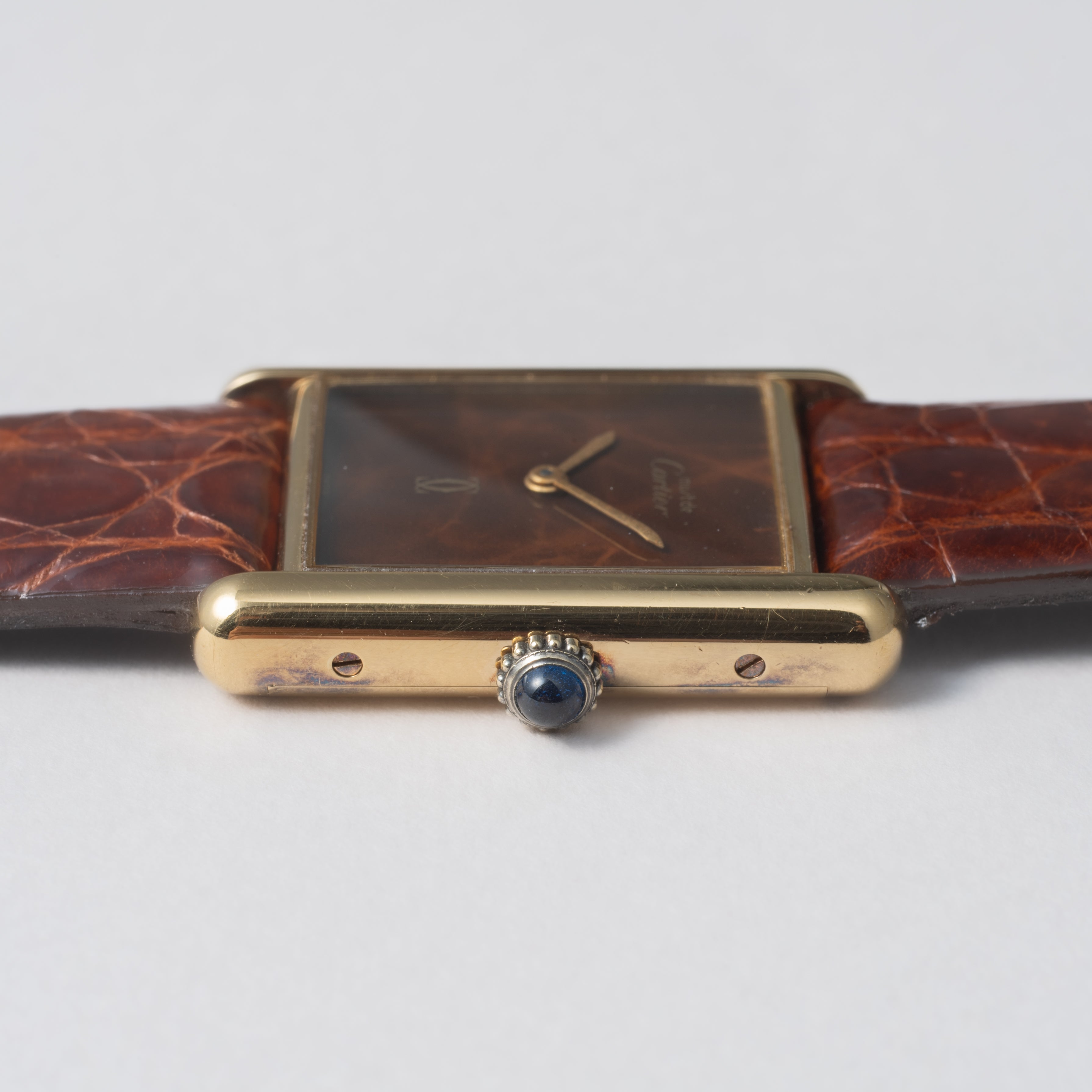 カルティエ マストタンク LMサイズ 手巻き 1980年代製 ブラウンマーブルダイヤル 純正尾錠付き