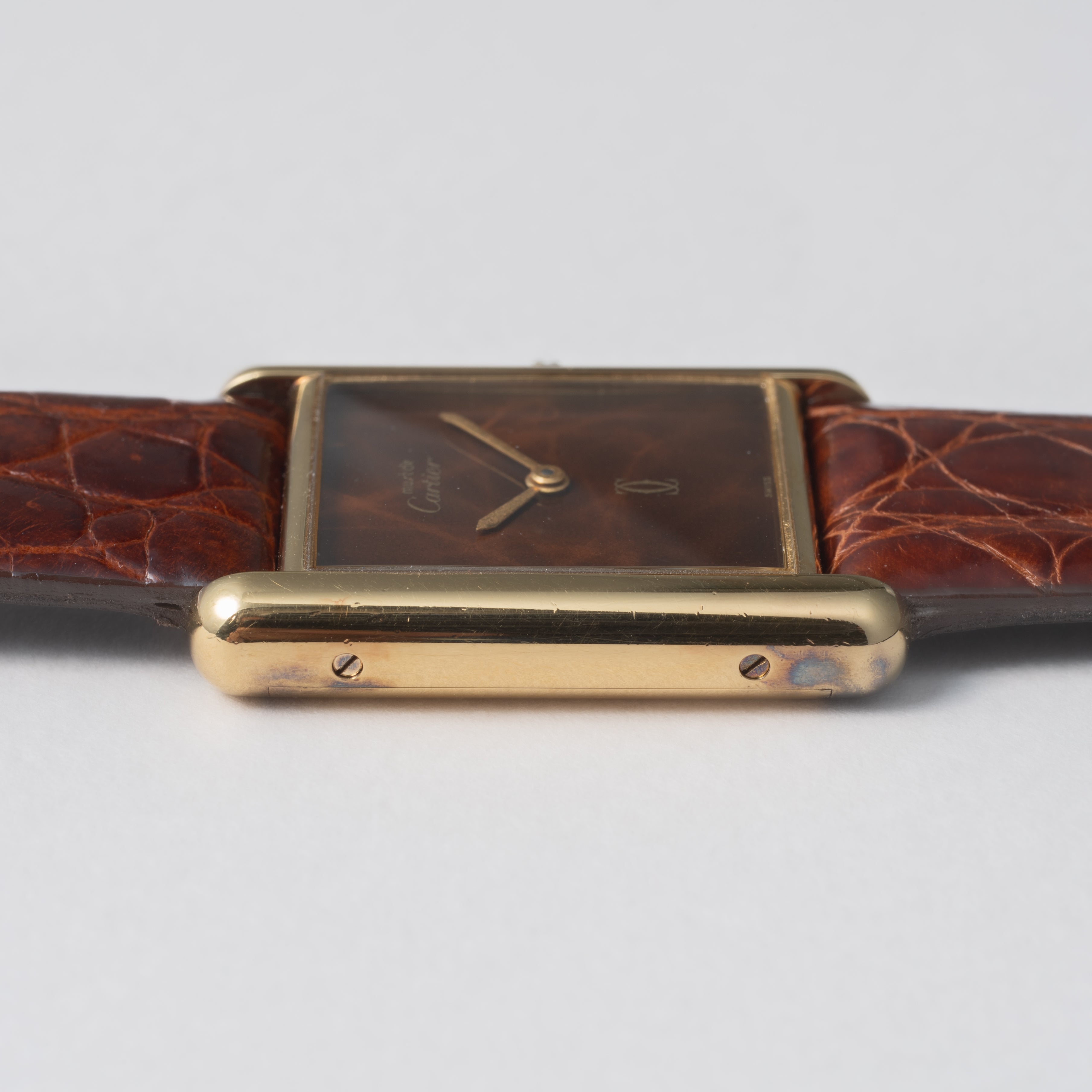 カルティエ マストタンク LMサイズ 手巻き 1980年代製 ブラウンマーブルダイヤル 純正尾錠付き