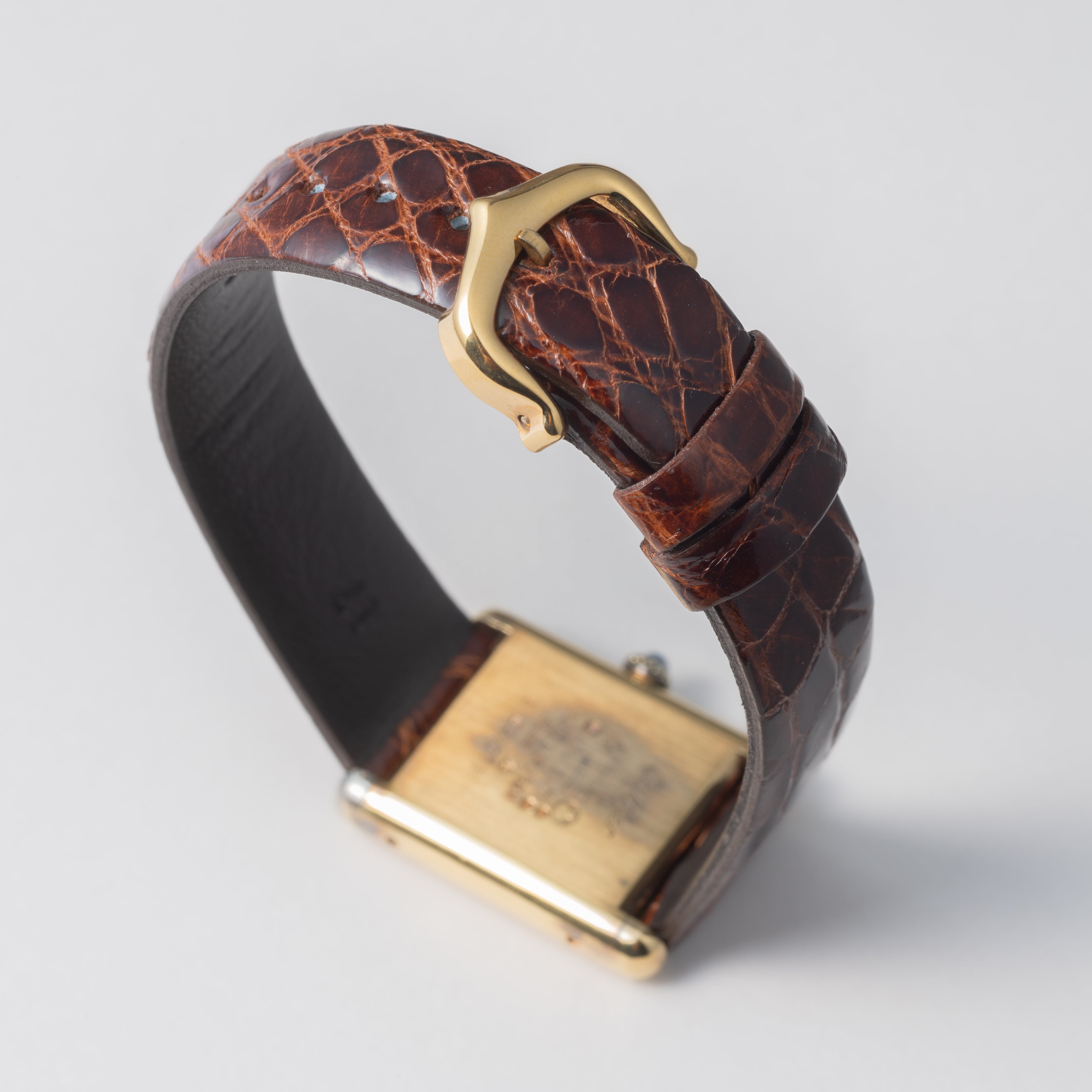 カルティエ マストタンク LMサイズ 手巻き 1980年代製 ブラウンマーブルダイヤル 純正尾錠付き