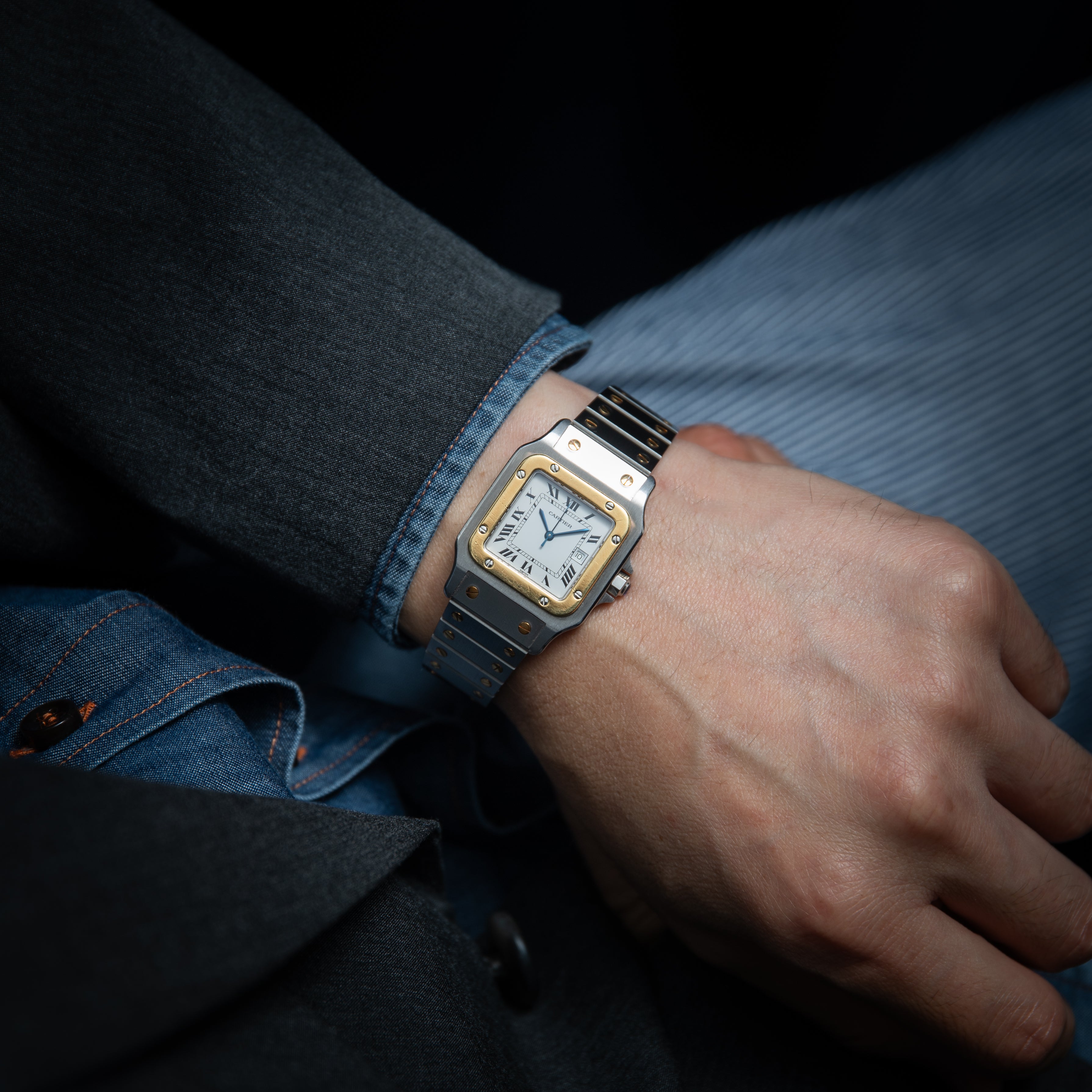 カルティエ サントス LMサイズ コンビ 自動巻き 1980年代製 ホワイトローマン