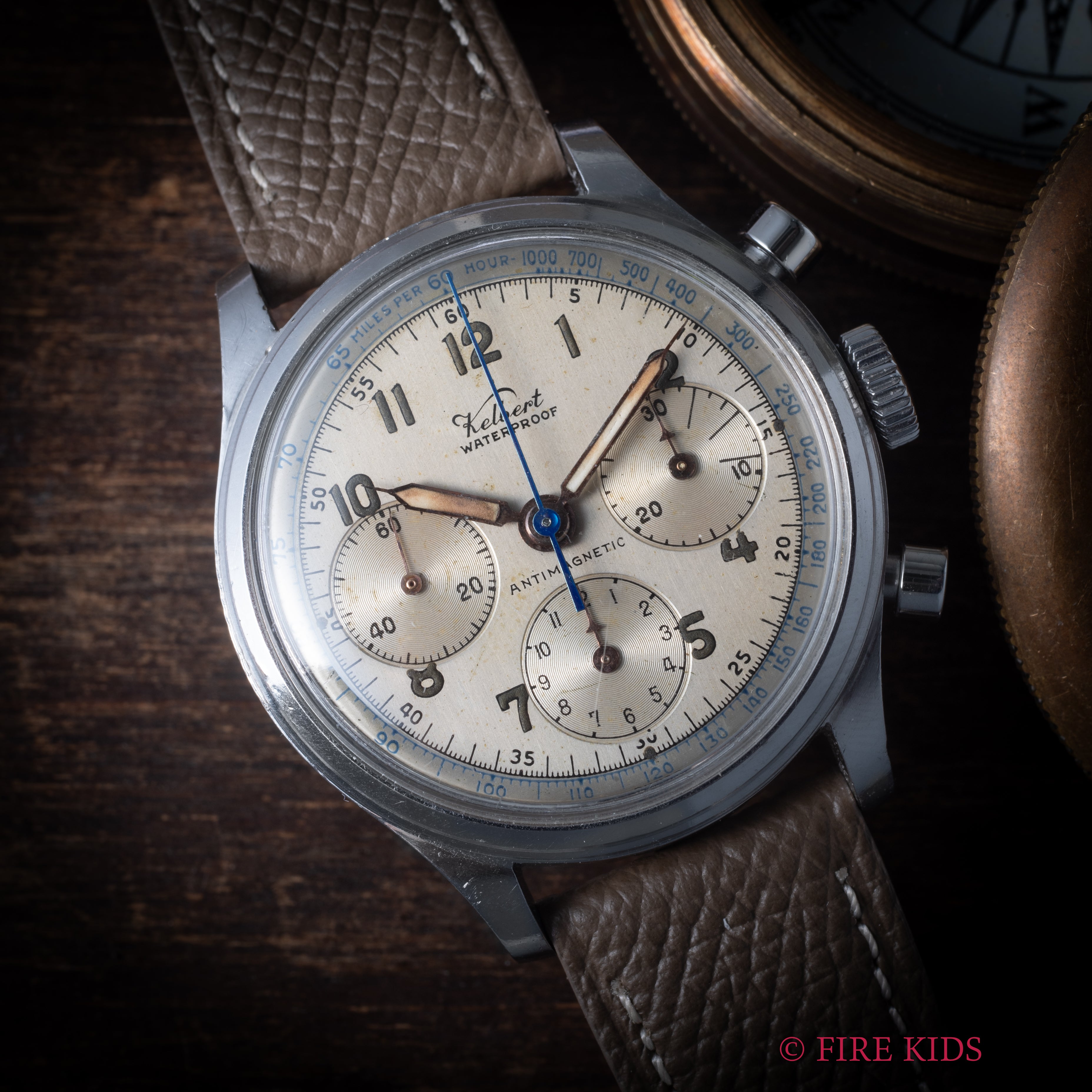 ケルバート クロノグラフ 手巻き 1940年代製 バルジューVZH スクリューバック ラウンドプッシャー