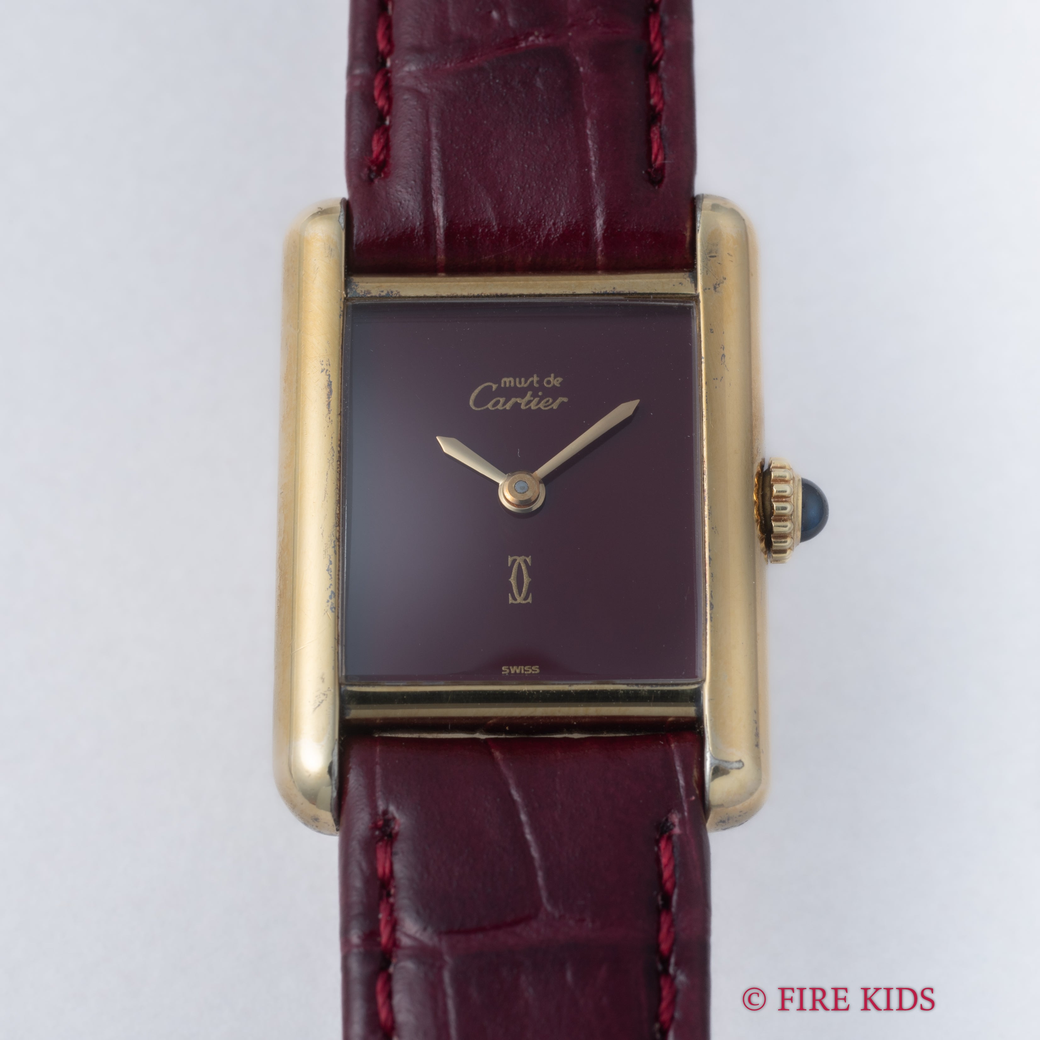 カルティエ マストタンク SMサイズ 手巻き 1980年代製 ボルドーダイヤル 純正尾錠付き
