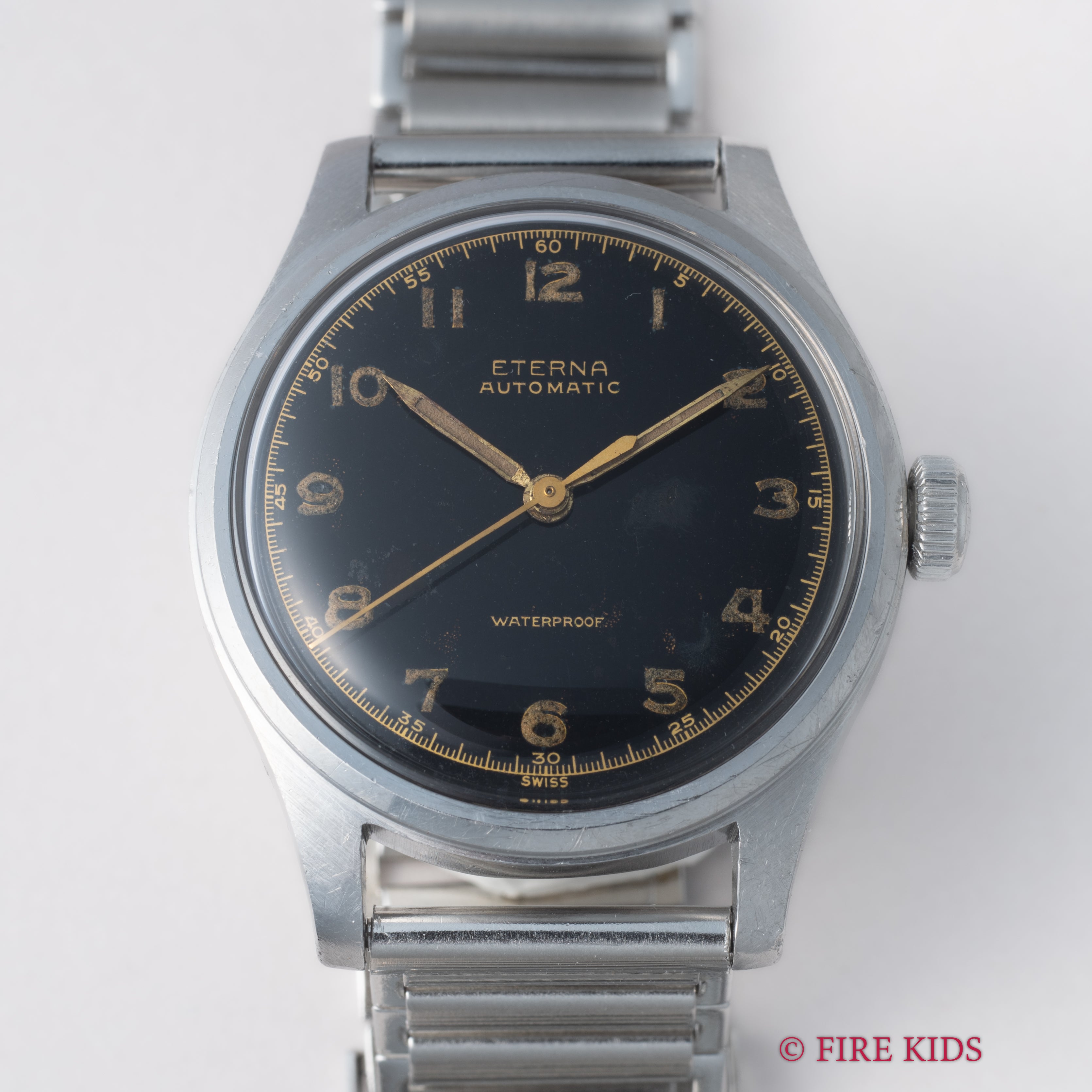 エテルナ ハーフローター ブラックミラーアラビアダイヤル 1940年代 センターセコンド