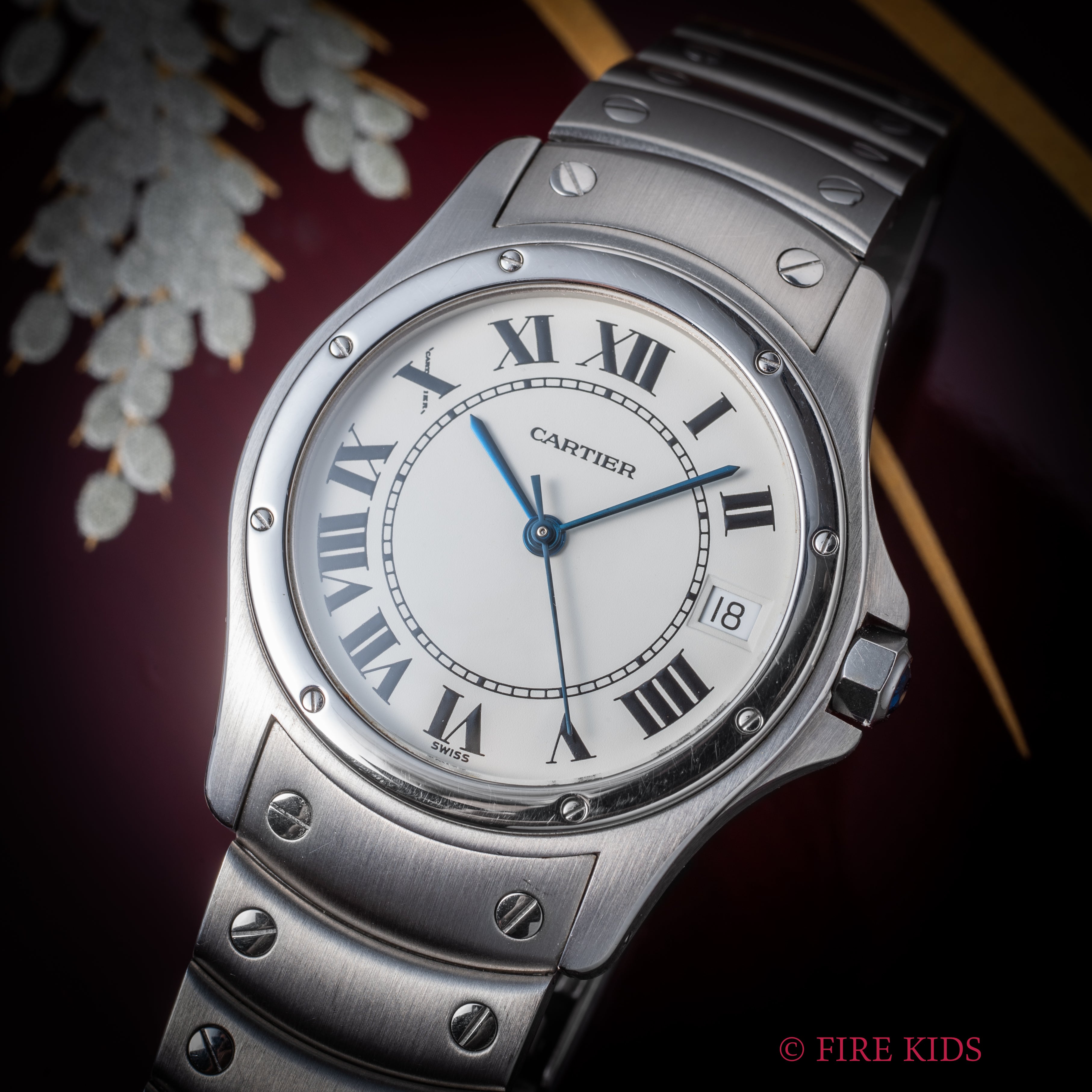 カルティエ 1990年代製 サントス ロンド ステンレス LM オートマチック 箱、ギャラ付き