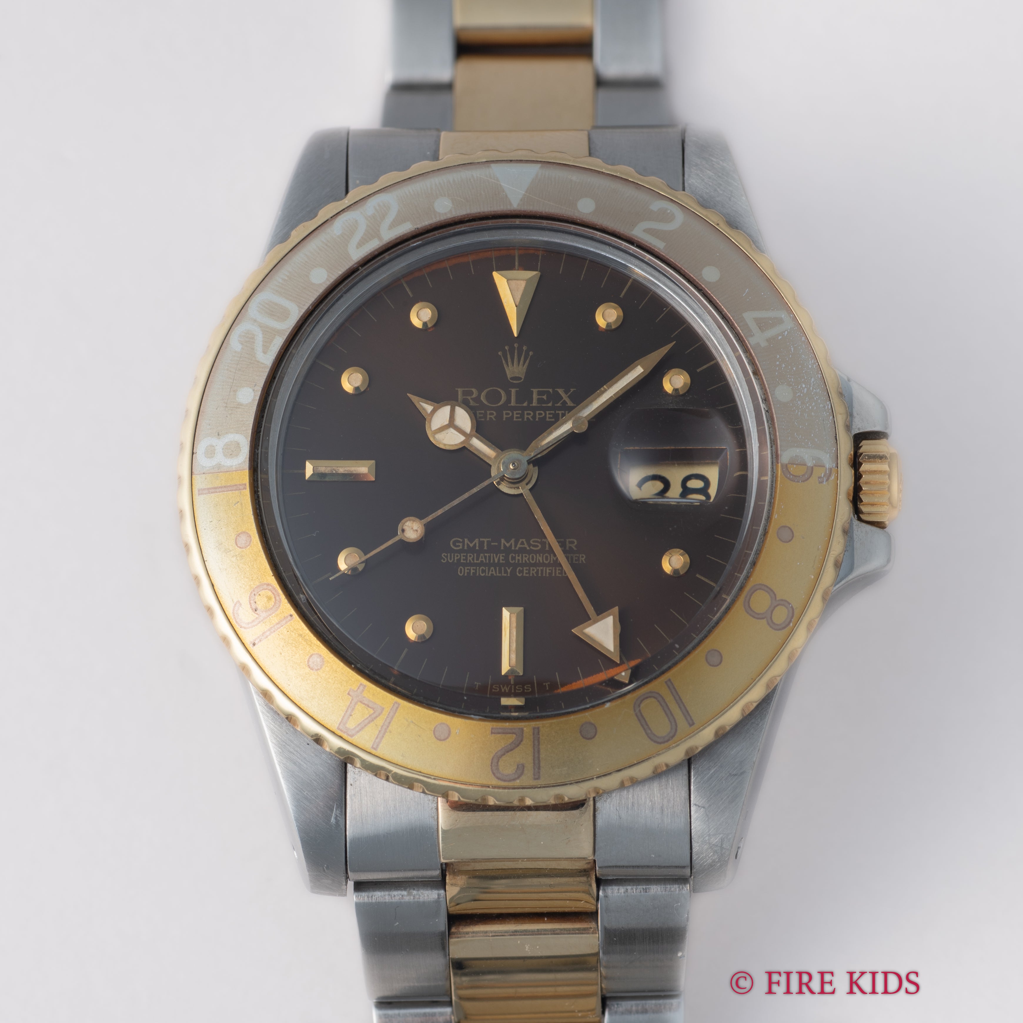 ロレックス 1979年製GMTマスター コンビ 茶ツボ Ref.16753 ルートビア 3連コンビオイスターブレス