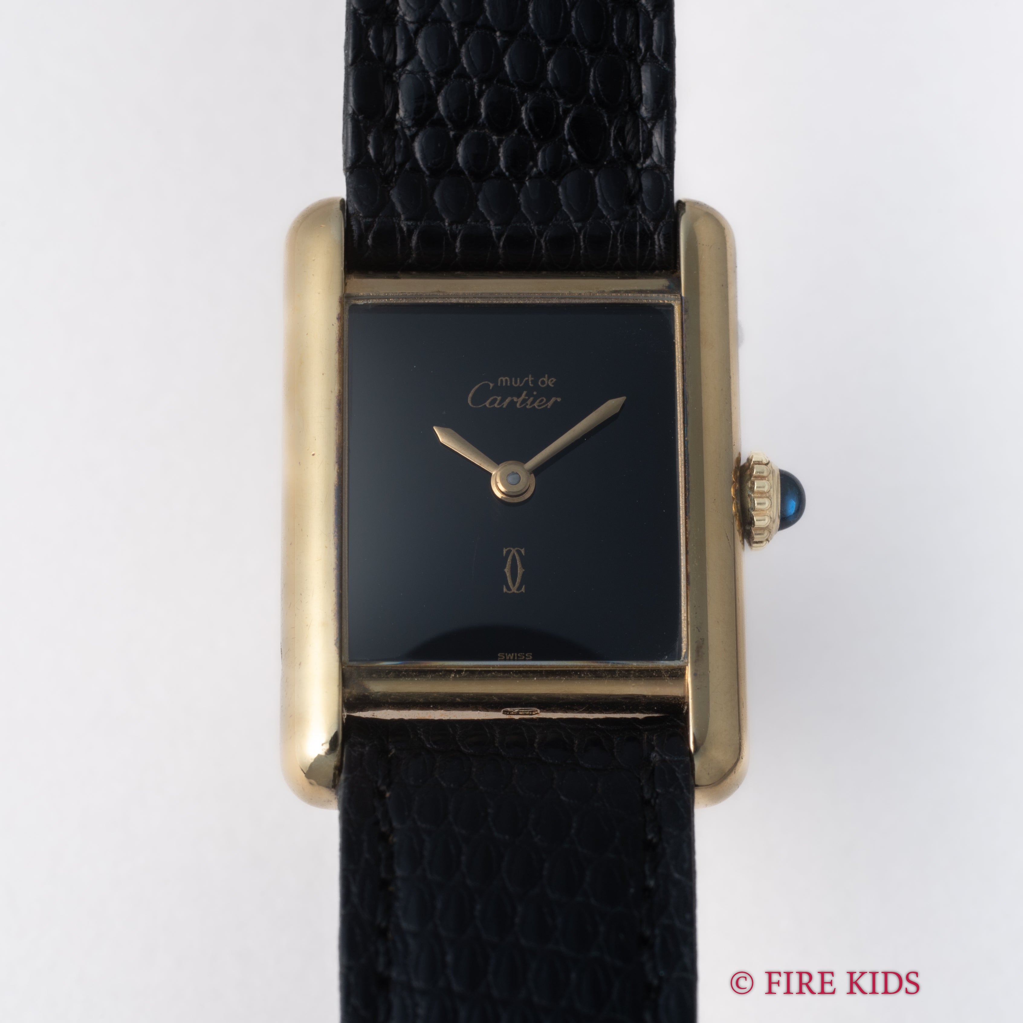 カルティエ マストタンク 1980年代製 SMサイズ 手巻 ブラックダイヤル 純正尾錠 箱、ギャラ、冊子付