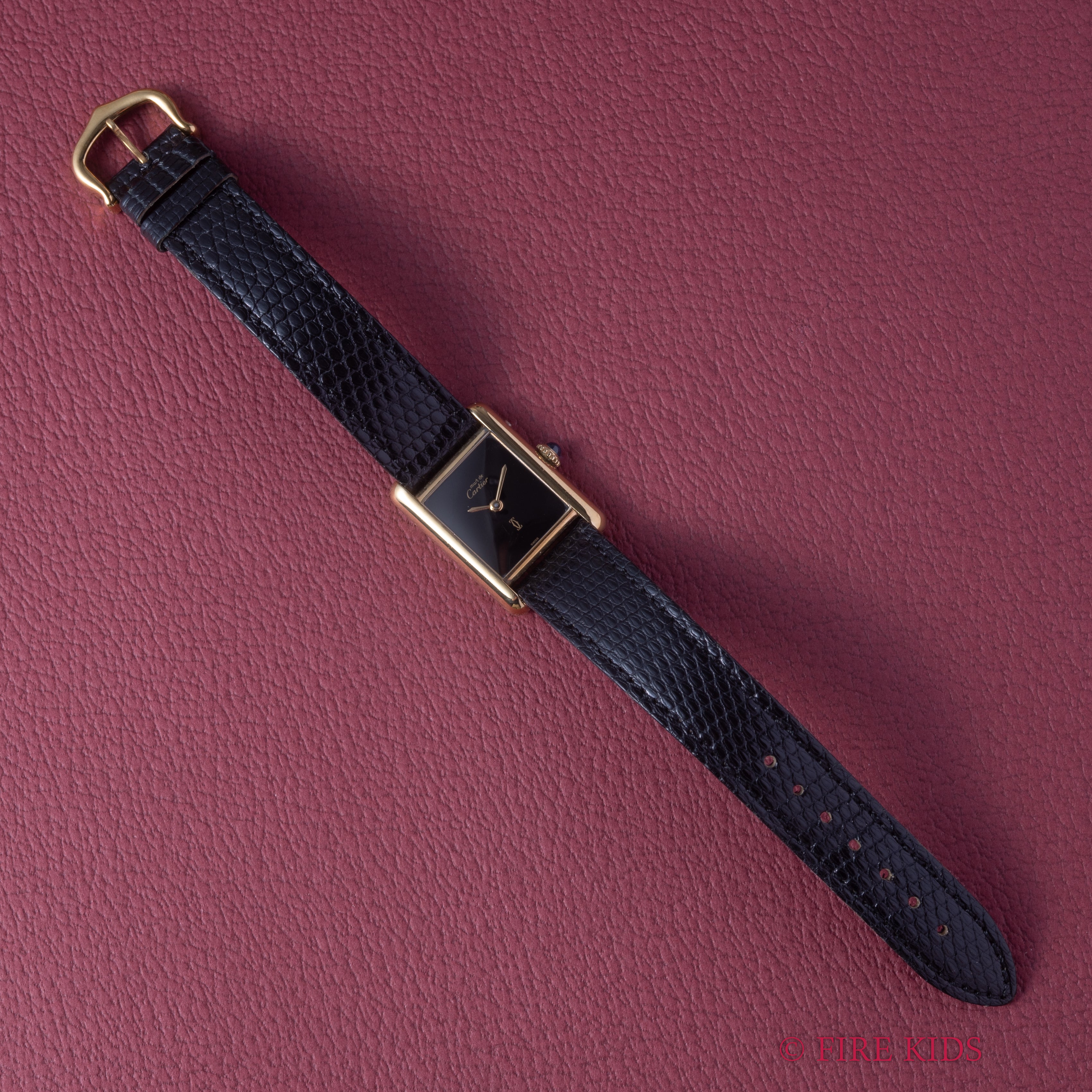 カルティエ マストタンク 1980年代製 SMサイズ 手巻 ブラックダイヤル 純正尾錠 箱、ギャラ、冊子付