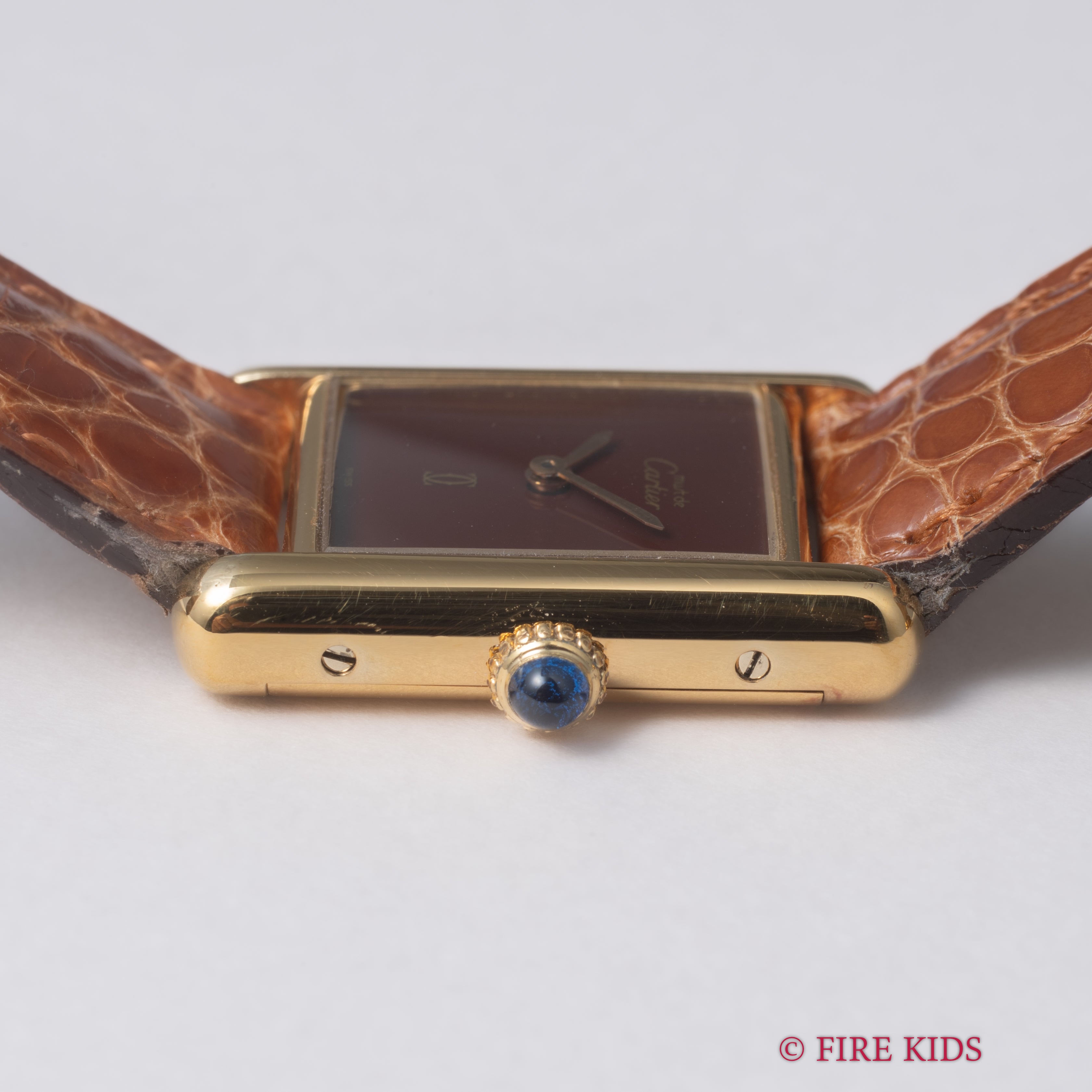 カルティエ マストタンク 1980年代製 SMサイズ 手巻き ボルドーダイヤル 純正革ベルト、純正Dバックル付き