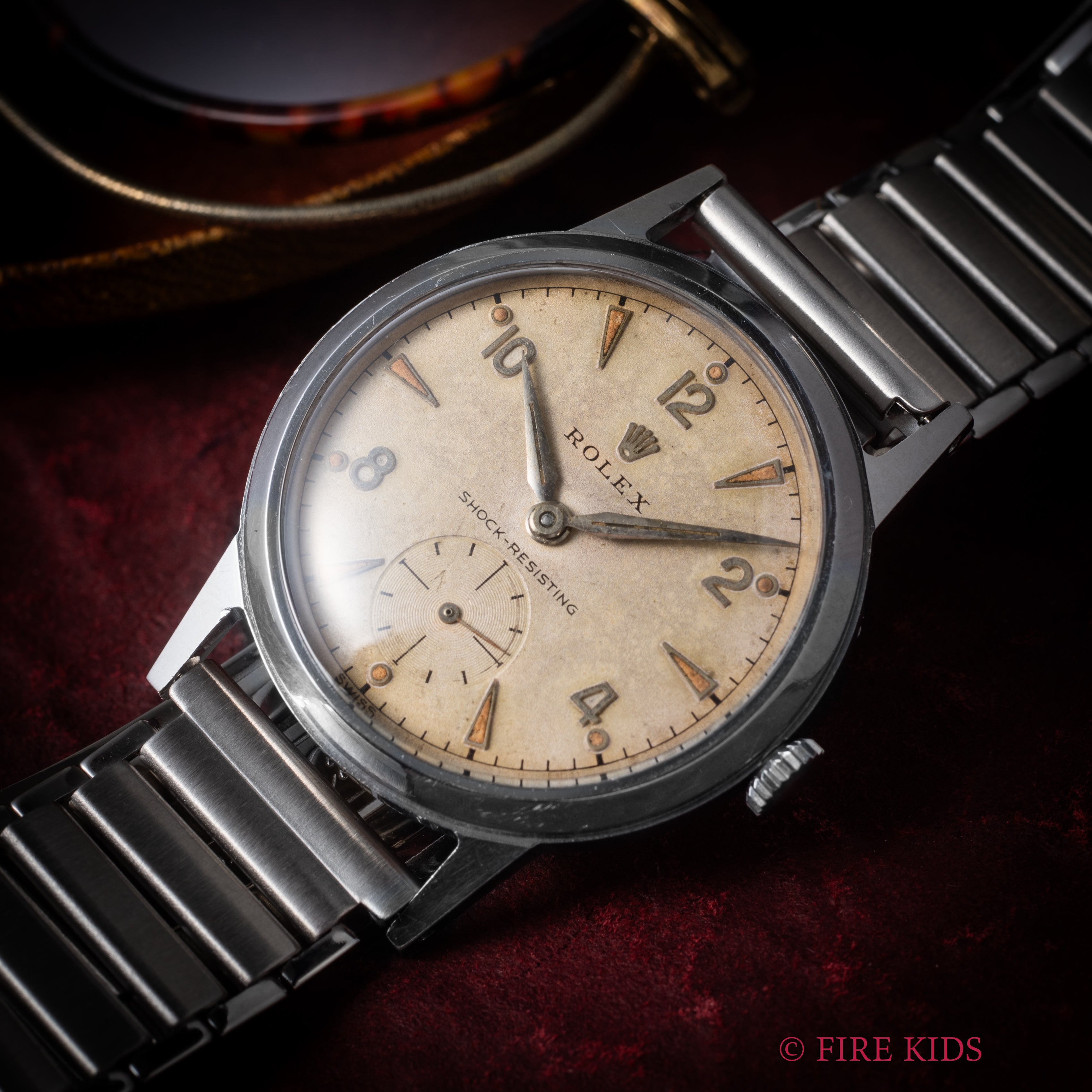 ロレックス デニソンケース 1953刻印 スモールセコンド手巻 Cal.700 Ref.3320 社外バンブーブレス