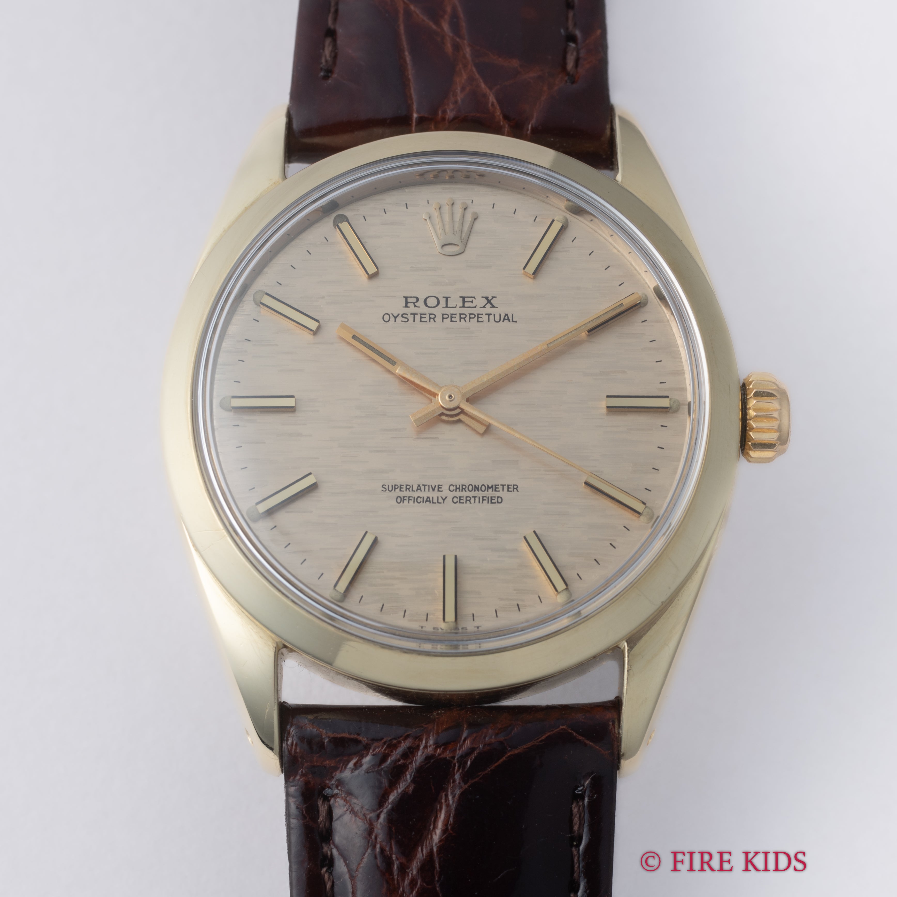 ロレックス 1969年製 オイスターパーペチュアル シャンパンブリックダイヤル トップゴールドケース Ref.1024