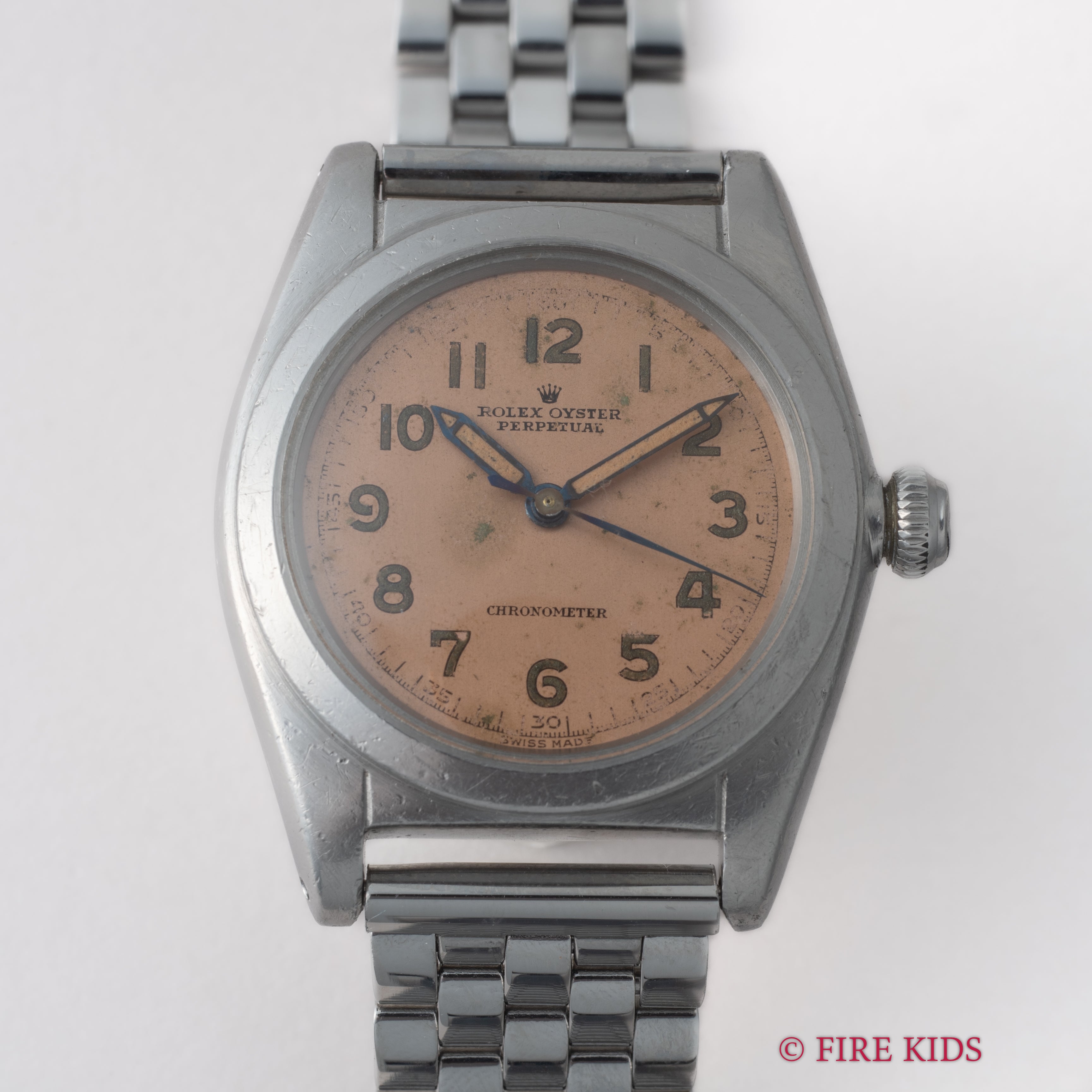 ロレックス バブルバック 1944年製 Ref.2940 全アラビアピンクダイヤル 社外ブレス