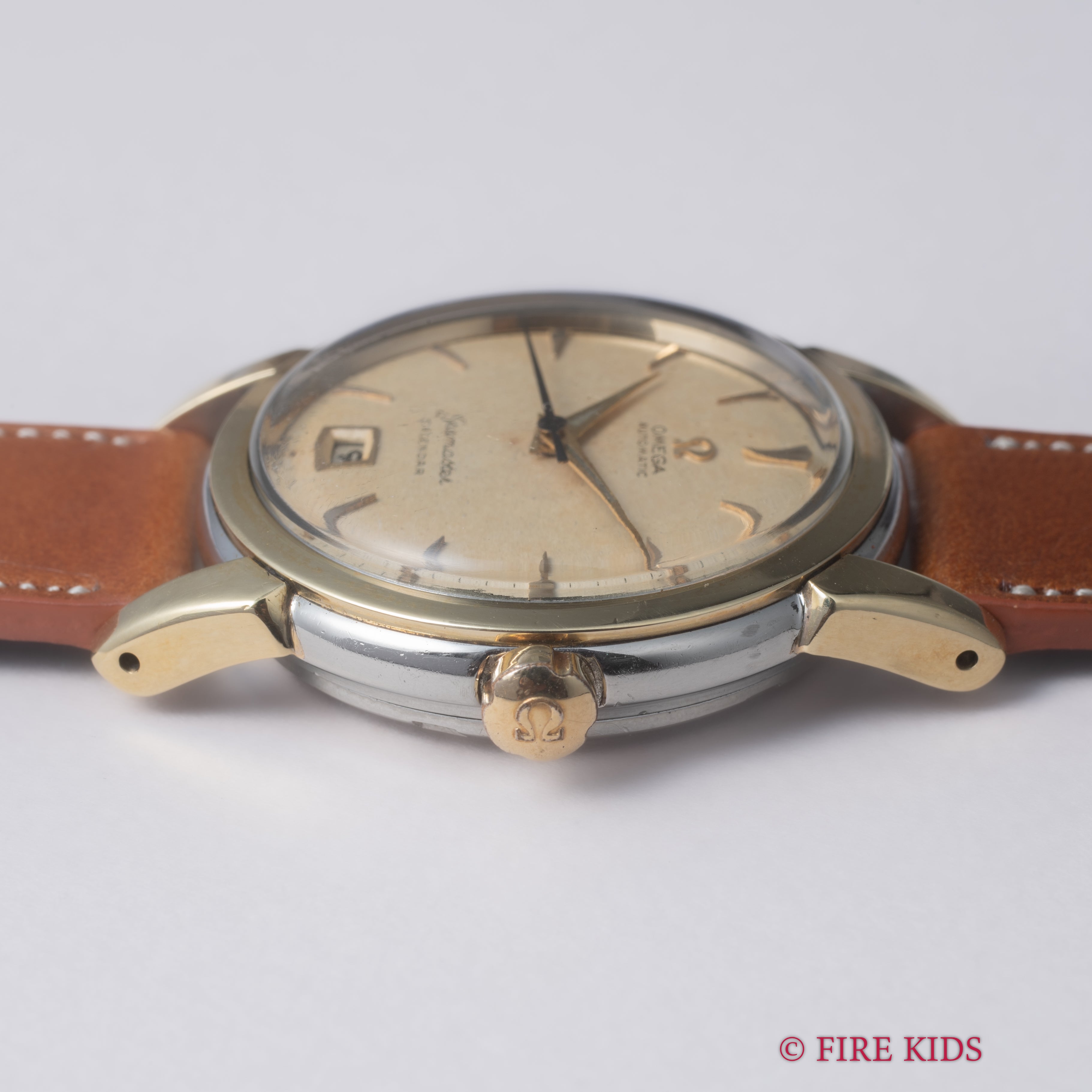 オメガ シーマスター カレンダー ハーフローター トップゴールド 1950年製 Ref.2627-21SC アイボリーダイヤル