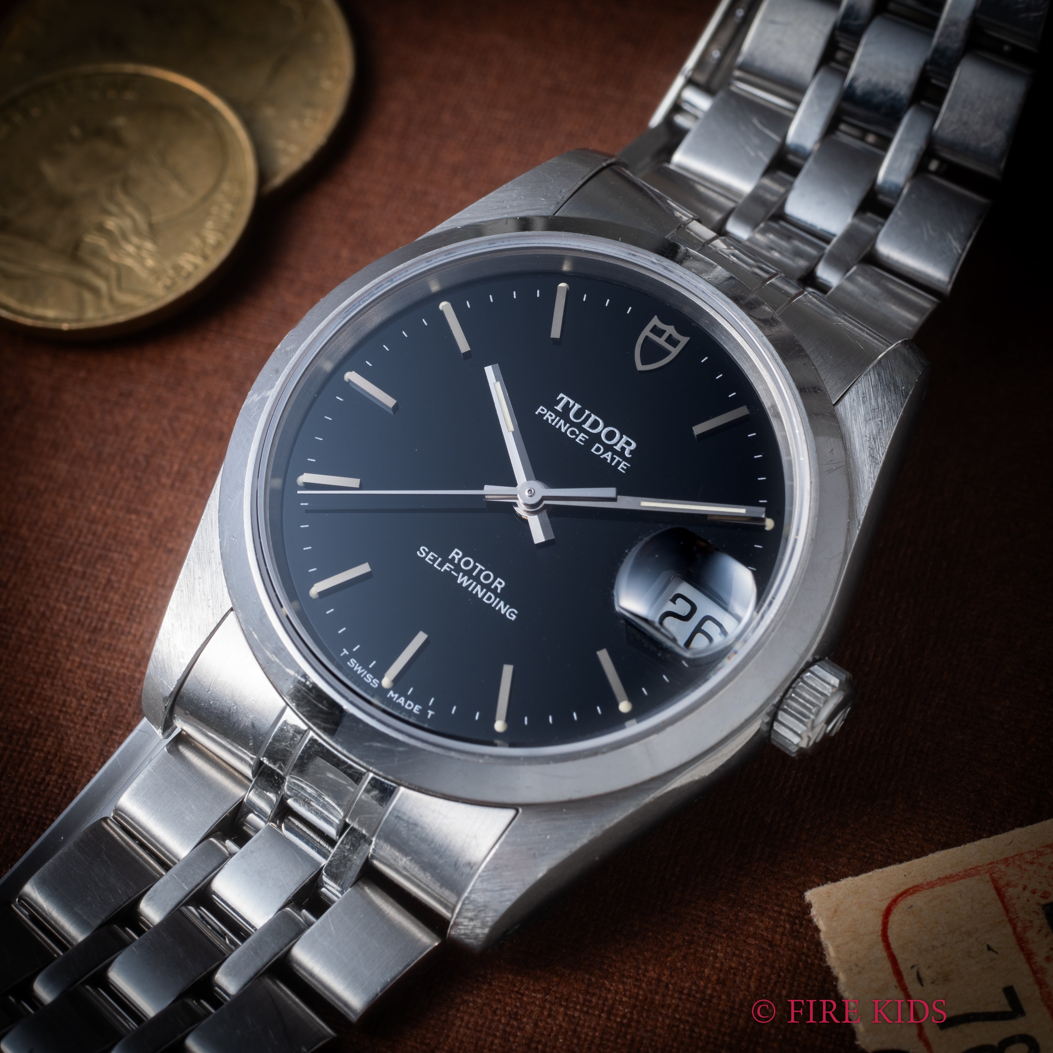 チューダー プリンスデイト 1998年製 ブラックダイヤル 純正ステンレスブレス 箱、ギャラ、タグ付き