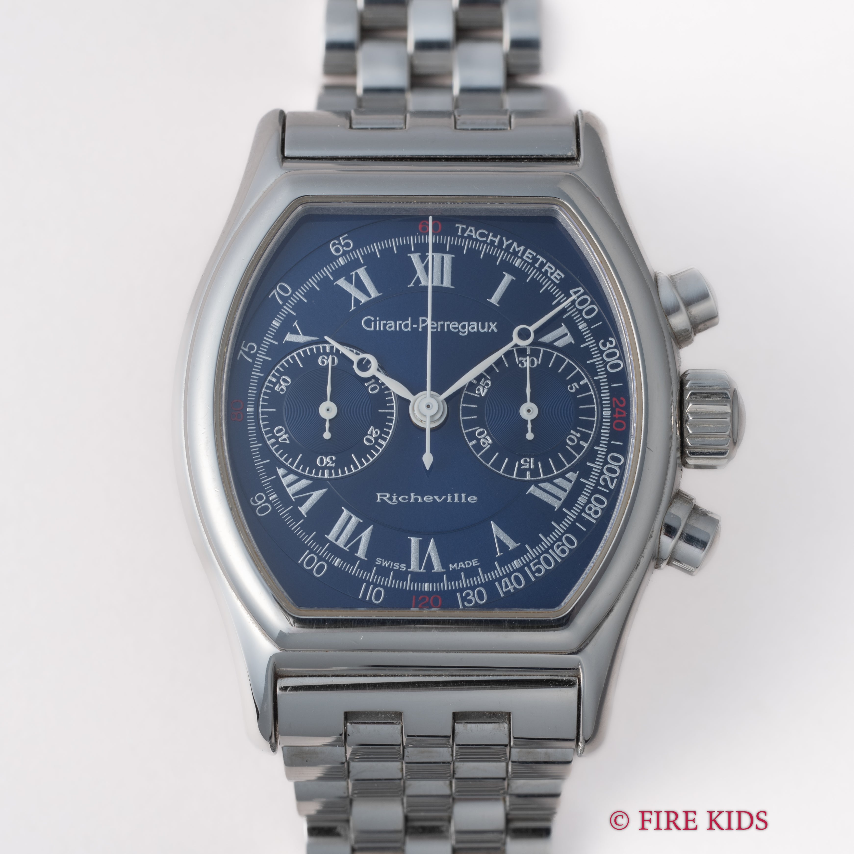 ジラール・ペルゴー リシュビル 1990年代製 Ref.2710 ブルーローマンダイヤル 手巻クロノグラフ 箱ギャラ、革ベルト尾錠付