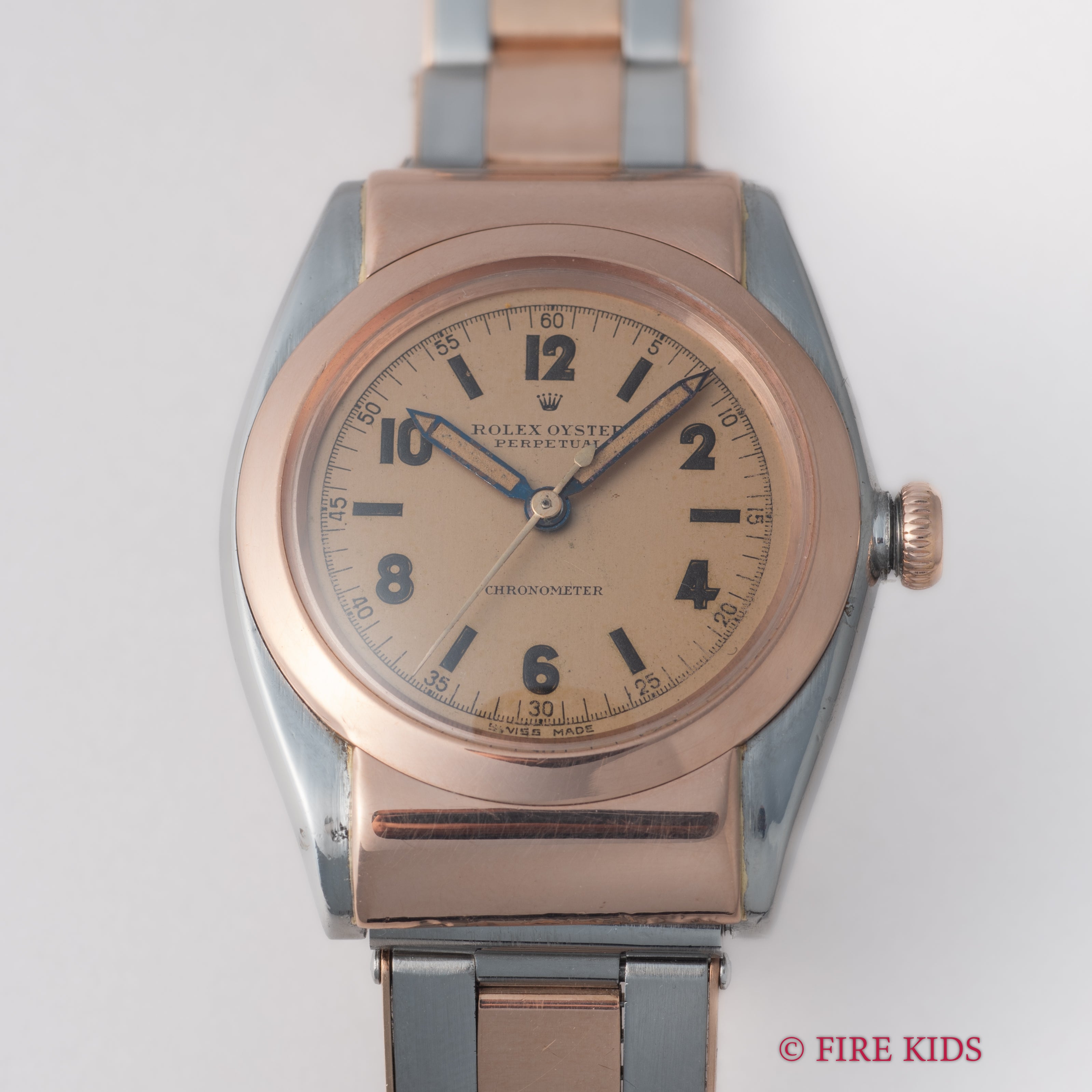 ロレックス バブルバック フーテッド ピンクゴールドコンビ 1940年代製 飛びアラビアダイヤル 純正コンビブレス