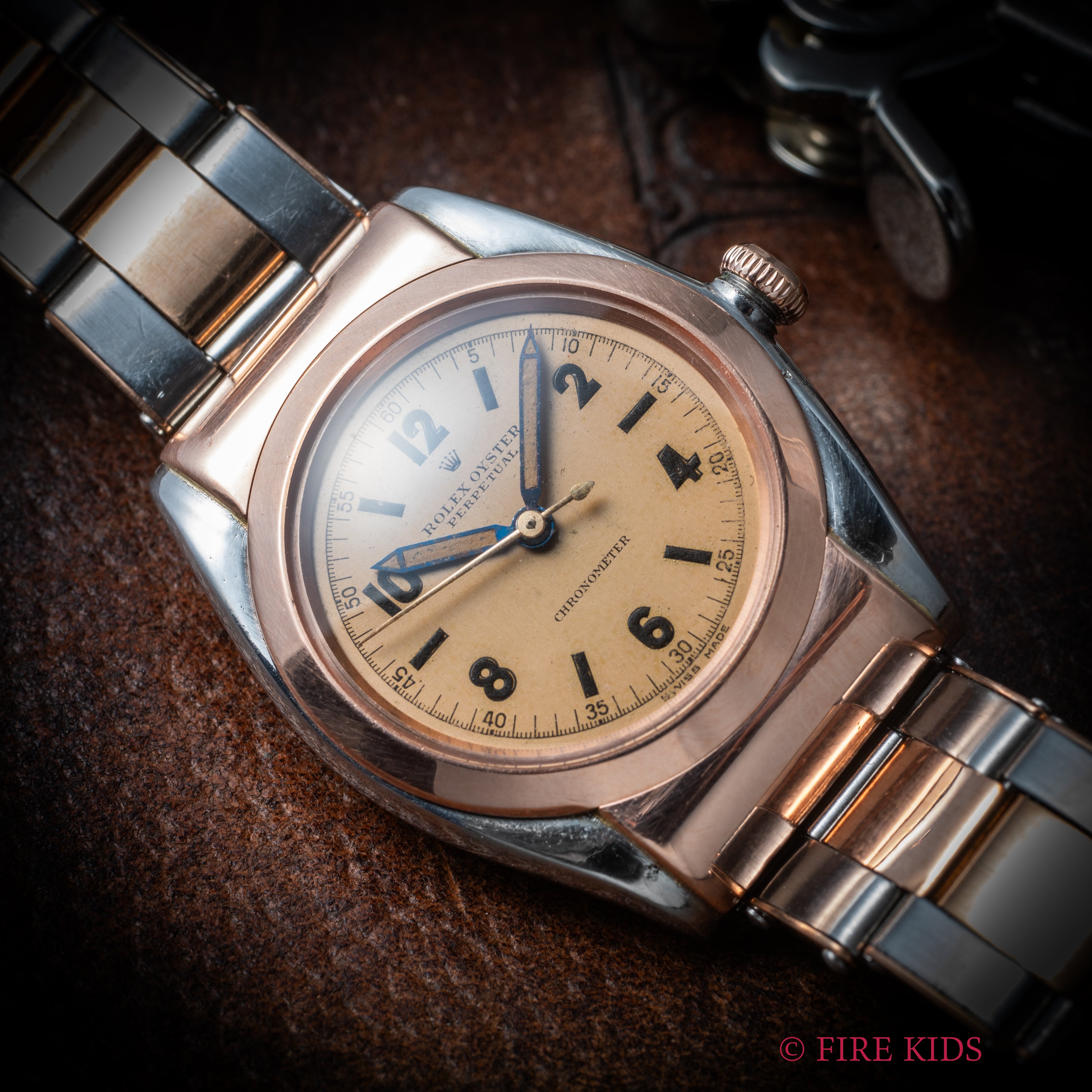 ロレックス バブルバック フーテッド ピンクゴールドコンビ 1940年代製 飛びアラビアダイヤル 純正コンビブレス